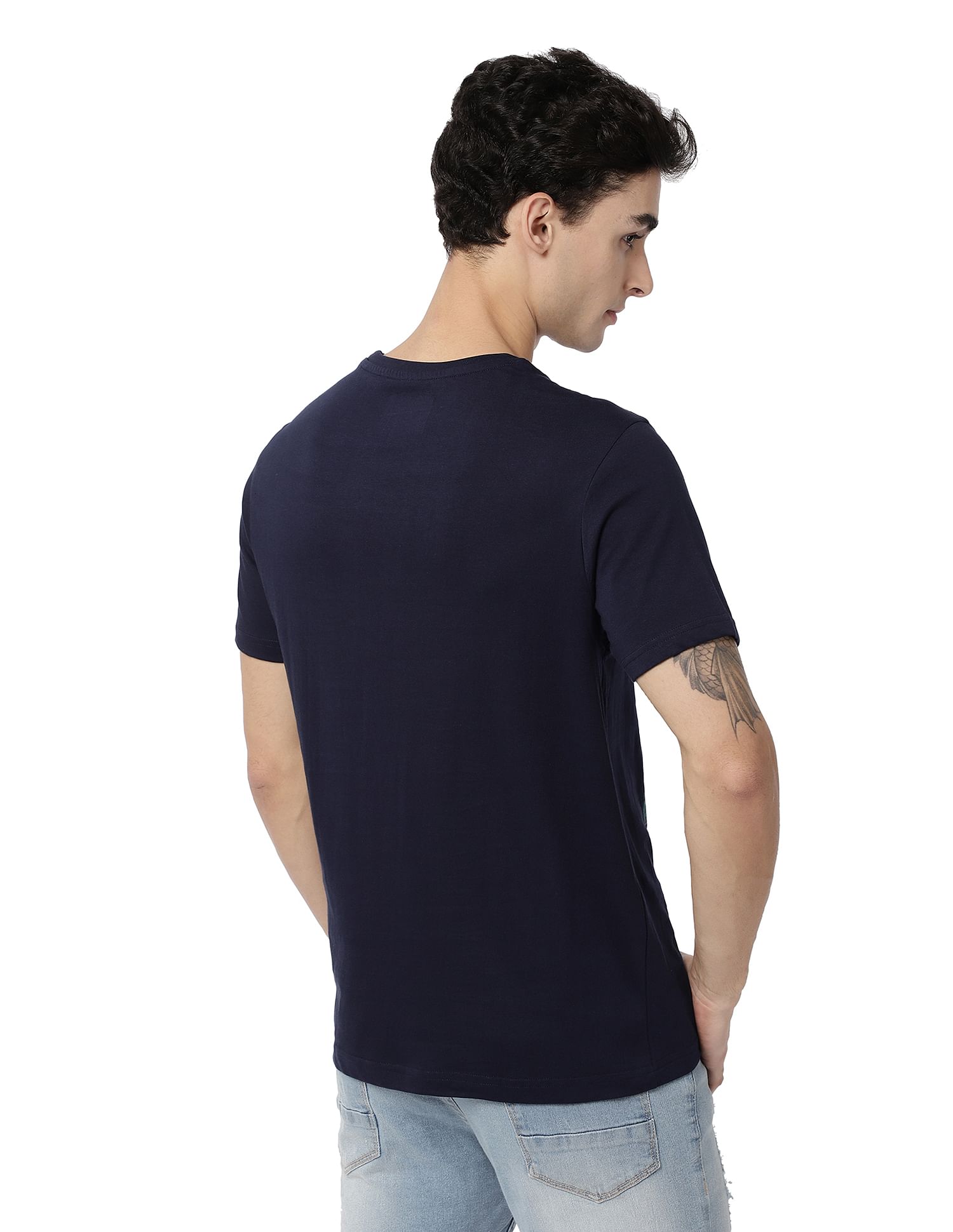 AD by Arvind Crew Neck Graphic Print Cotton T-Shirt
