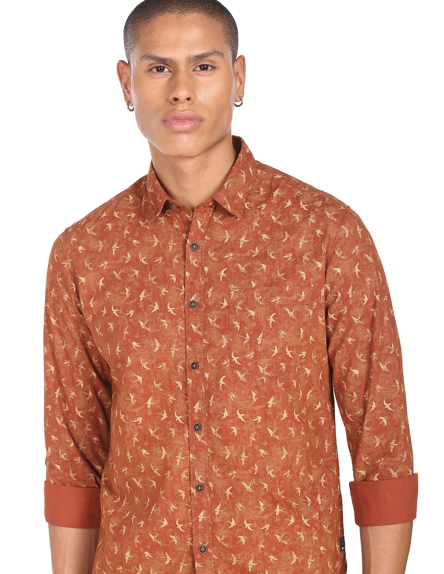 Flying Machine Abstract Print Cotton Shirt