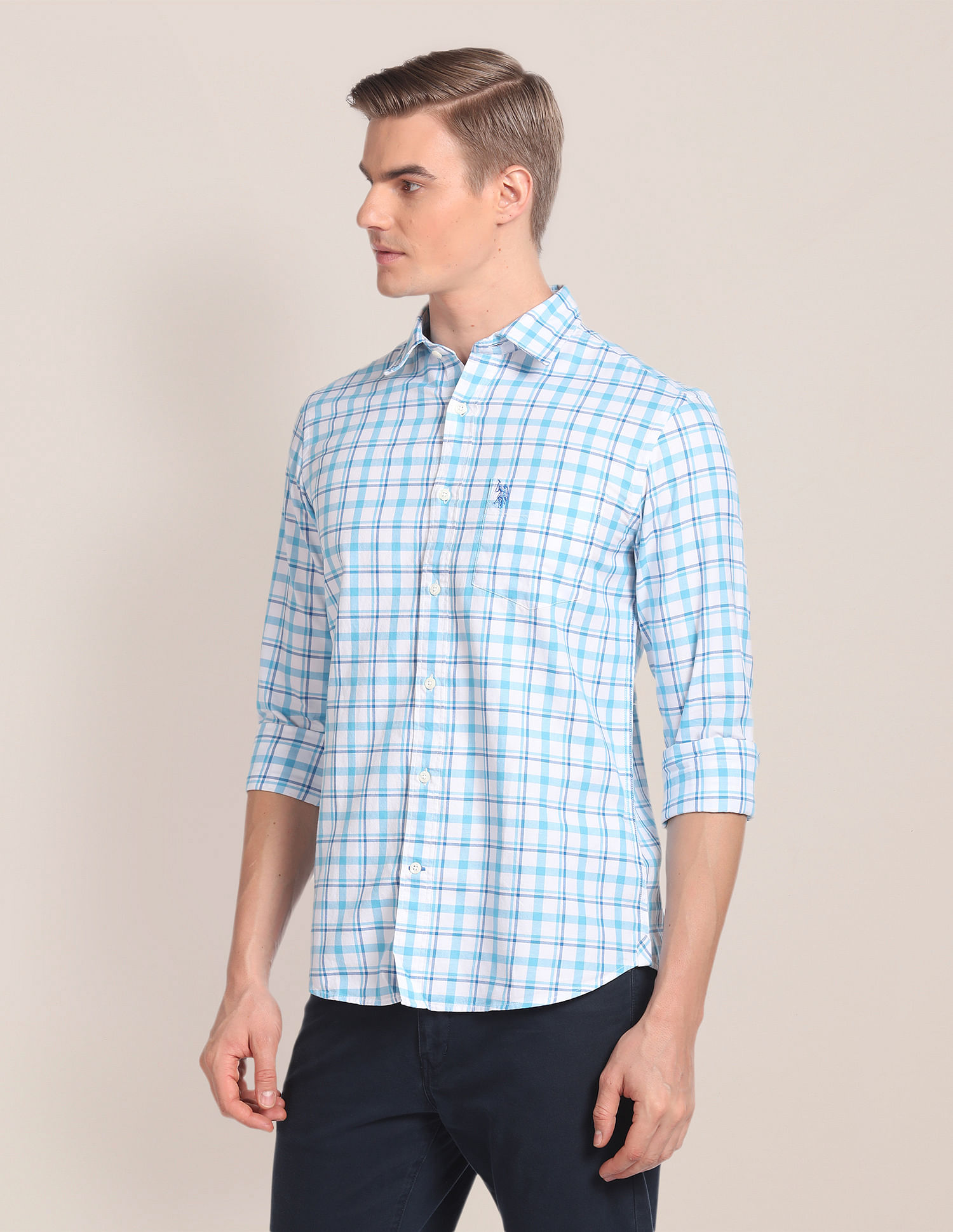 U.S. Polo Assn. Spread Collar Checked Casual Shirt