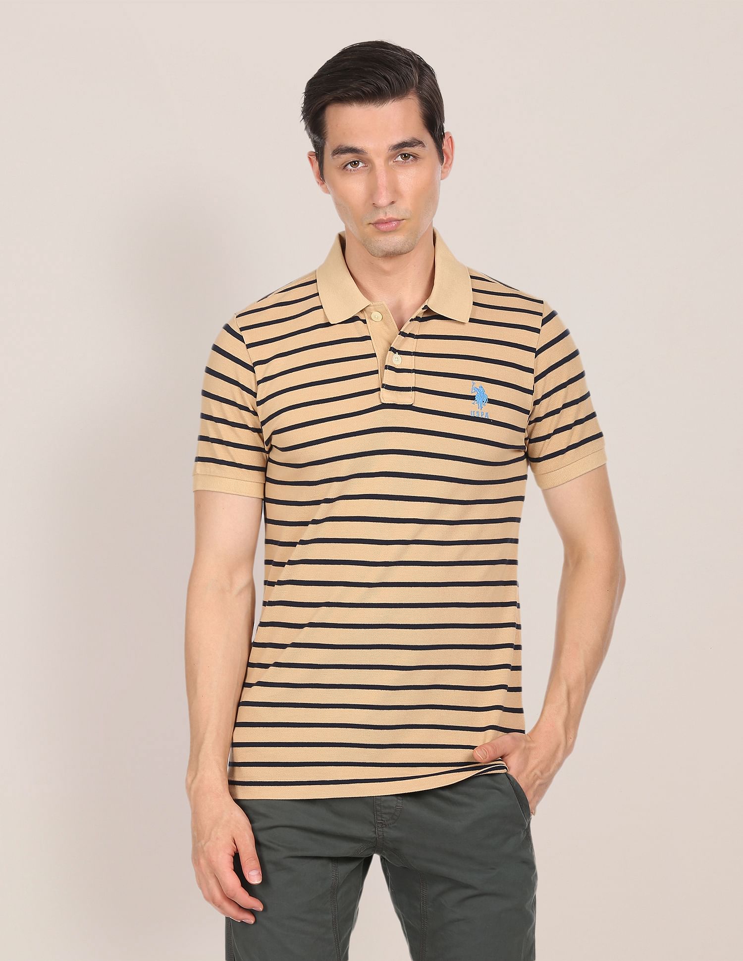 U.S. Polo Assn. Ribbed Collar Striped Polo Shirt