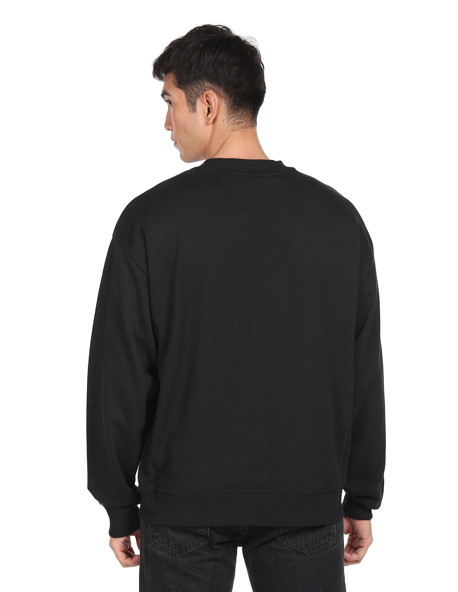Black Jeans Neck Sweatshirt Crew Buy Calvin Shiny Klein Institutional Men Blocking