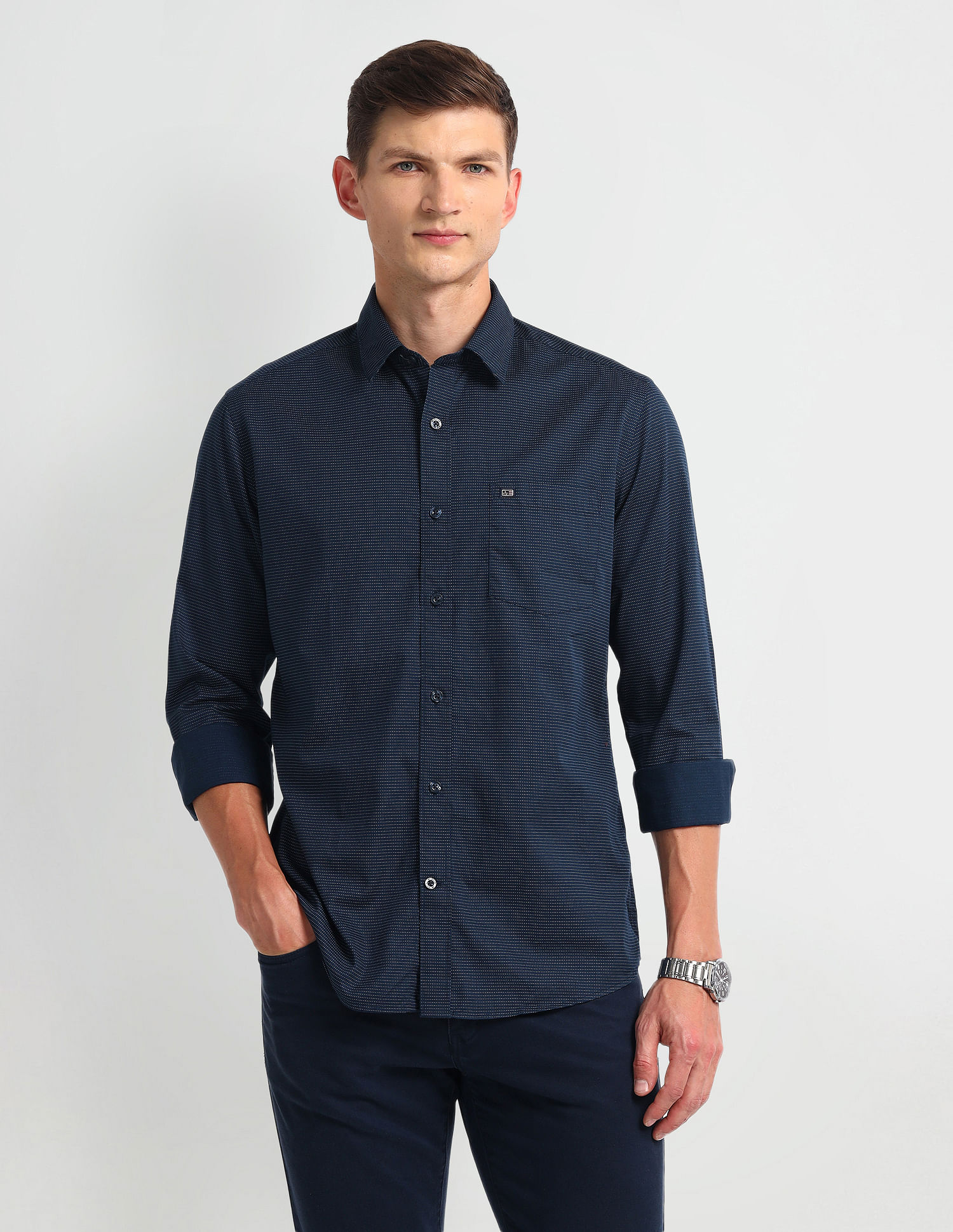 Arrow Sport Horizontal Striped Twill Shirt