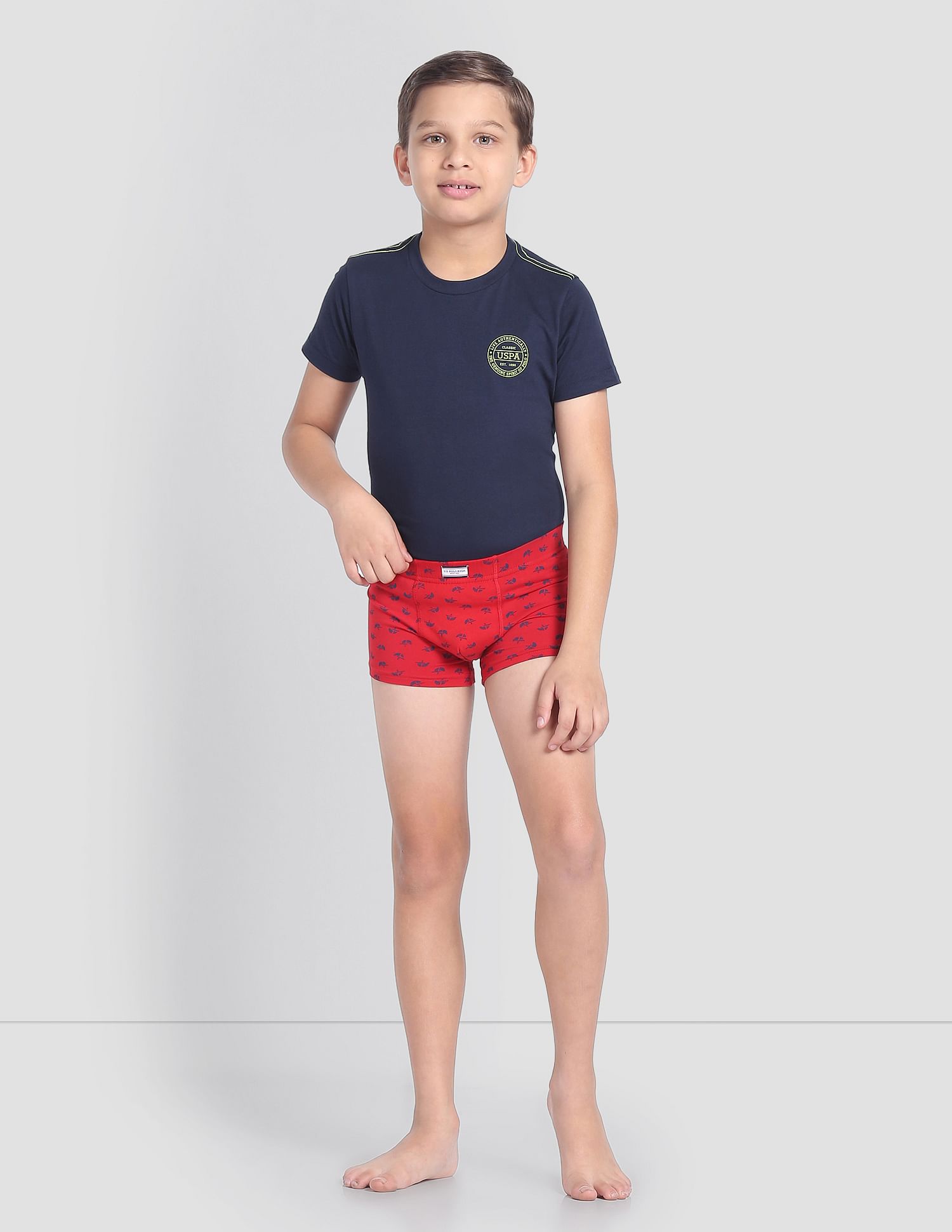 USPA Innerwear Boys Mid Rise Cotton Spandex OKT01 Trunks - Pack Of 2