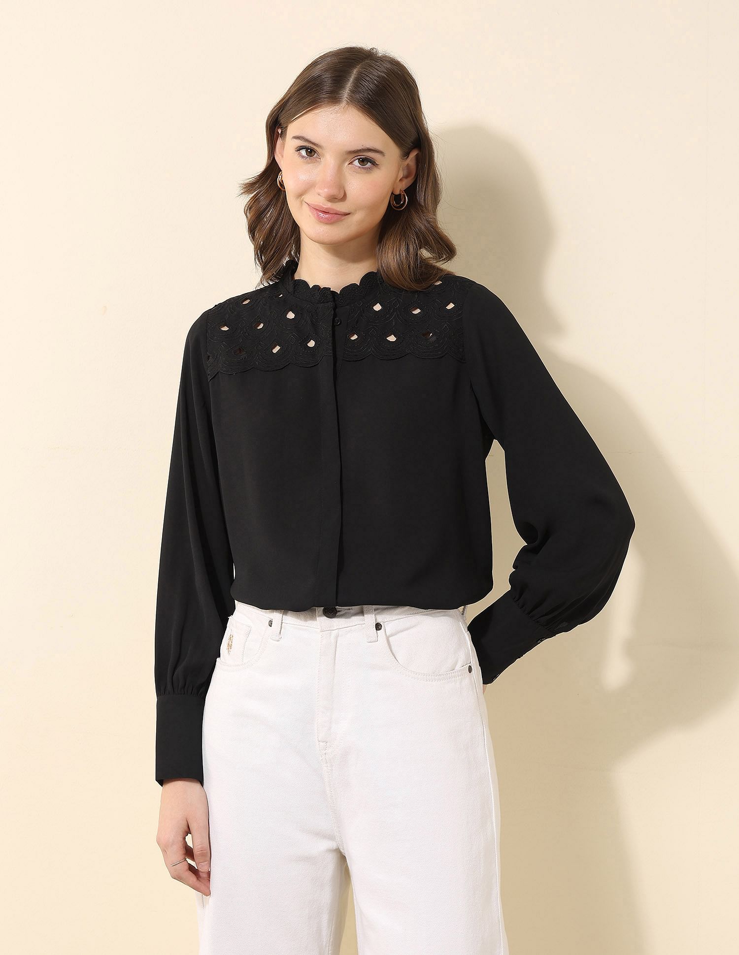 U.S. Polo Assn. Women Embroidered Yoke Top