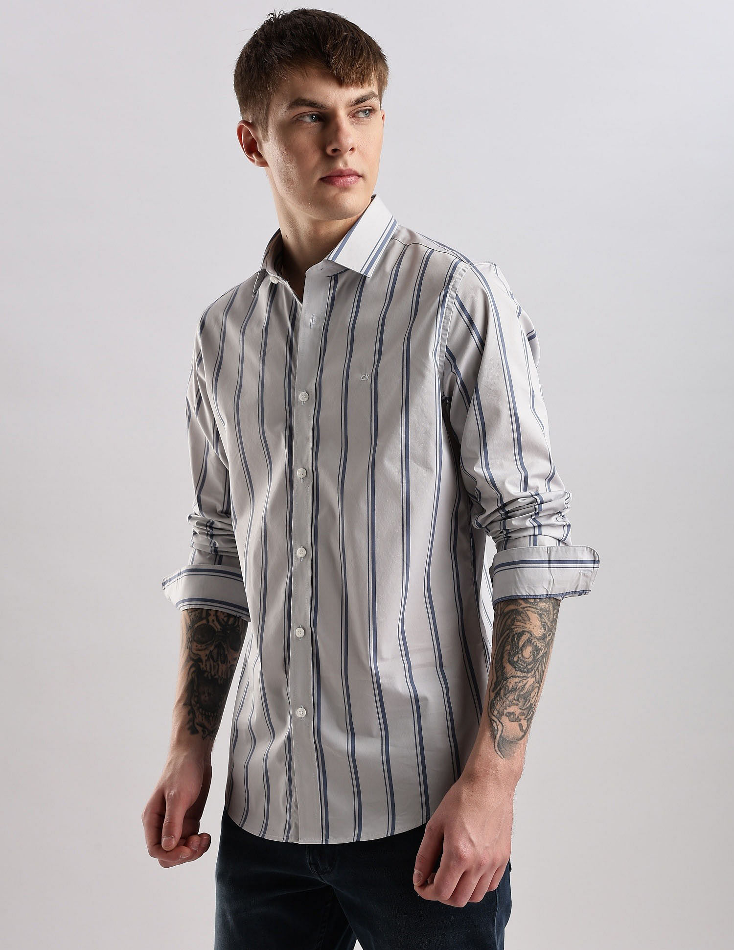 Calvin Klein Jeans Vertical Stripes Slim Fit Plain Woven Shirt