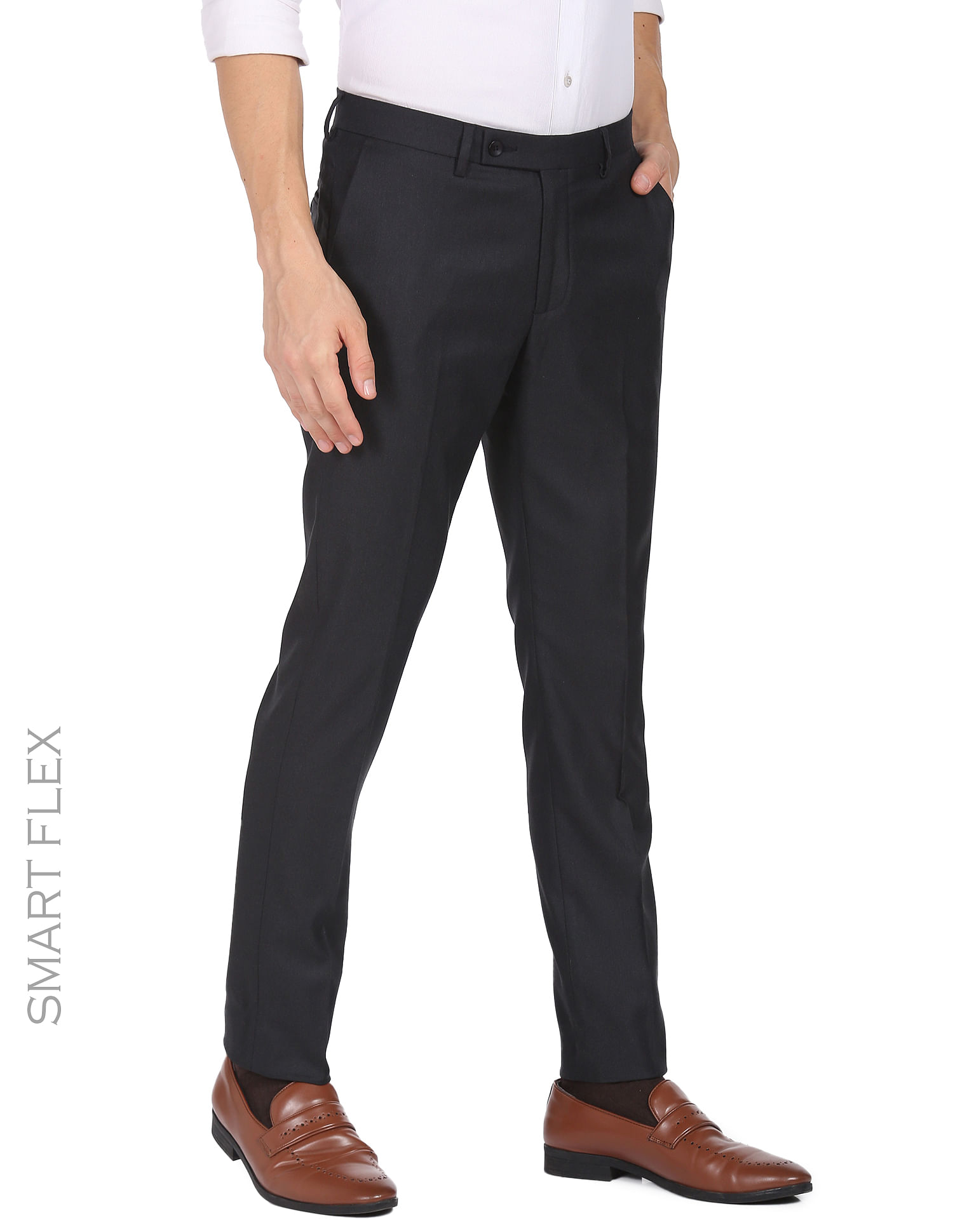 Buy Arrow Men Black Hudson Tailored Fit Smart Flex Formal Trousers   NNNOWcom
