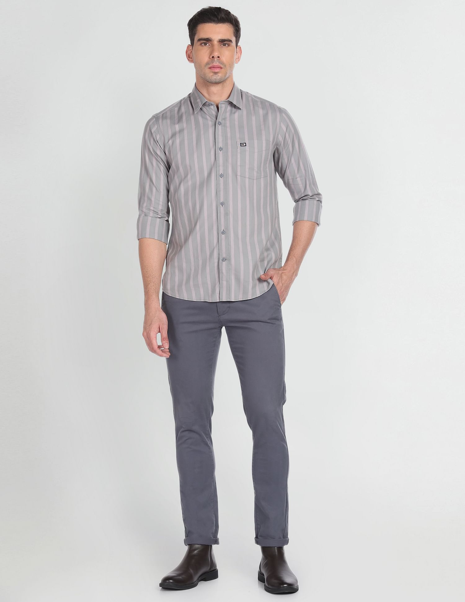 Arrow Sports Vertical Stripe Manhattan Slim Fit Shirt