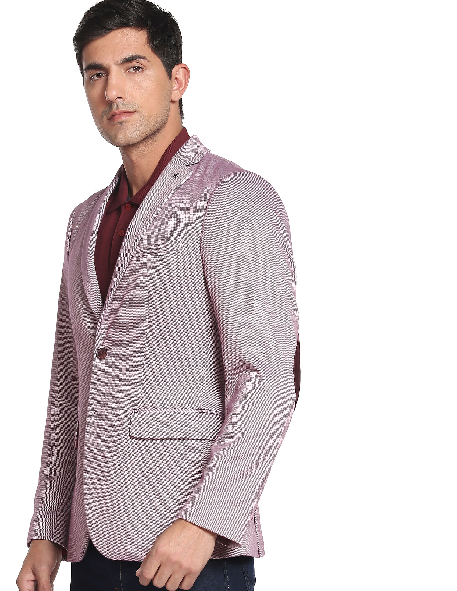 slim fit blazer with elbow patches