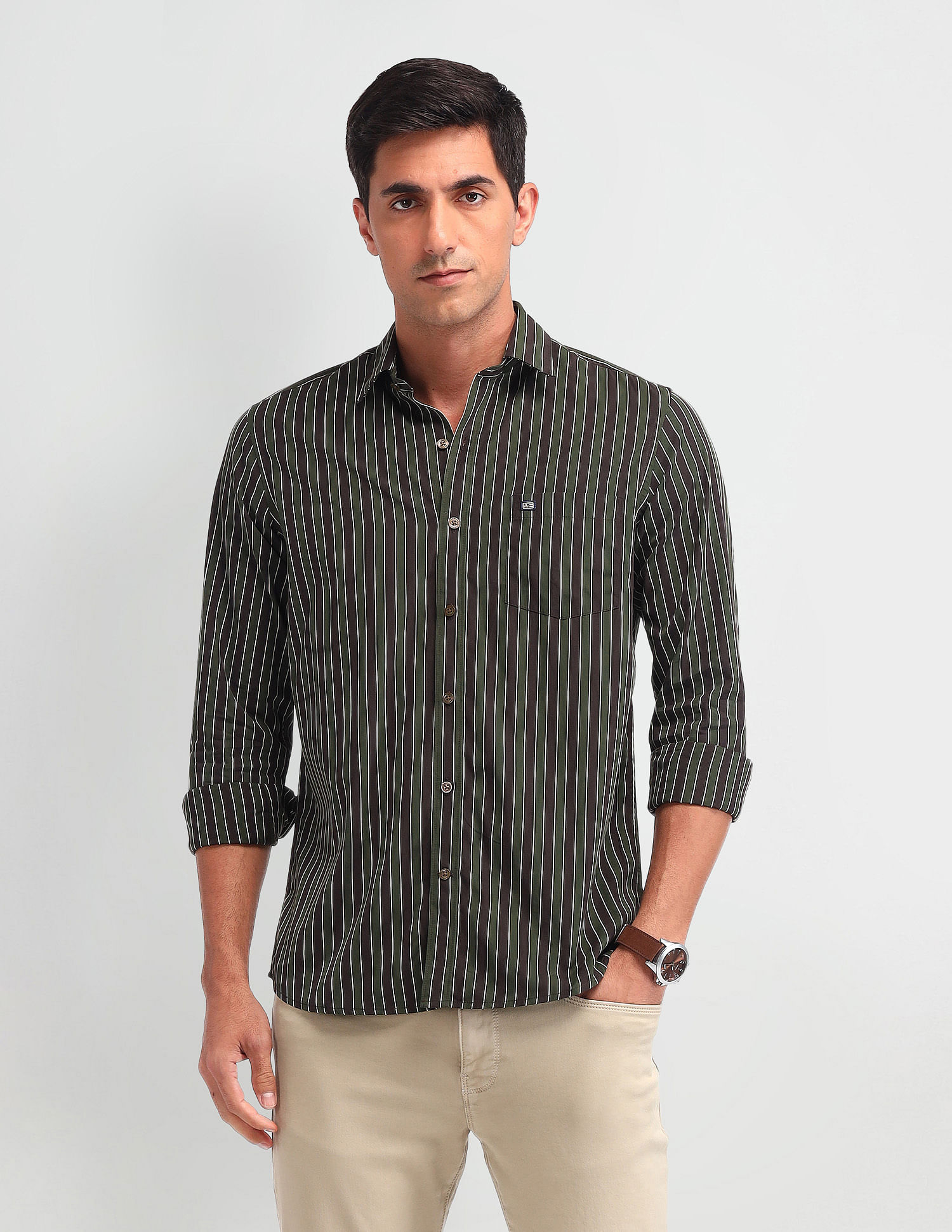 Arrow Sport Vertical Striped Tailored Fit Shirt