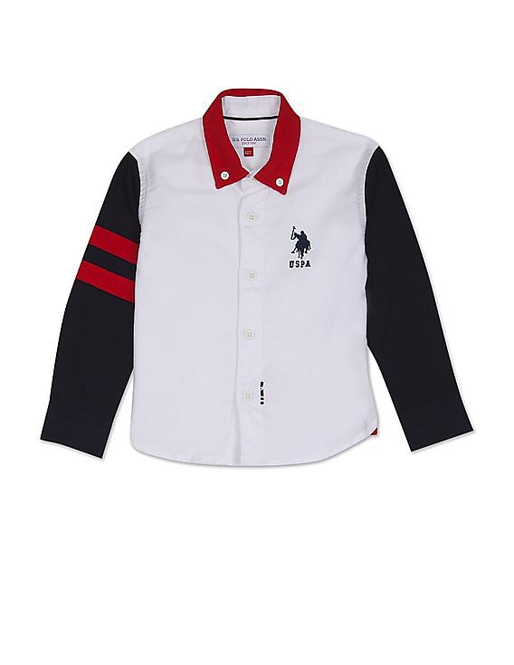 U.S. Polo Assn. Kids Boys Button Down Collar Colour Block Cotton Shirt