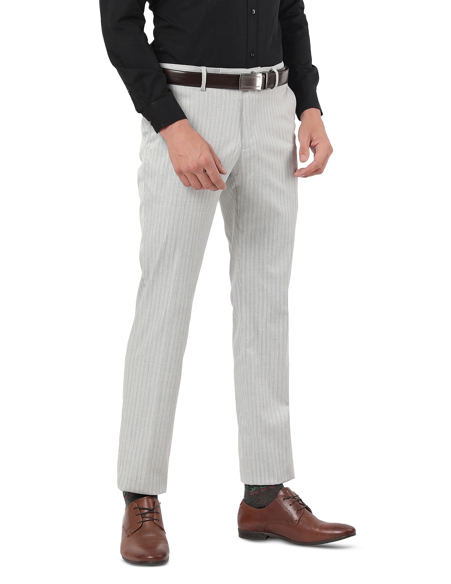 Poly Viscose Slim Fit Men Grey Side Stripe Trouser