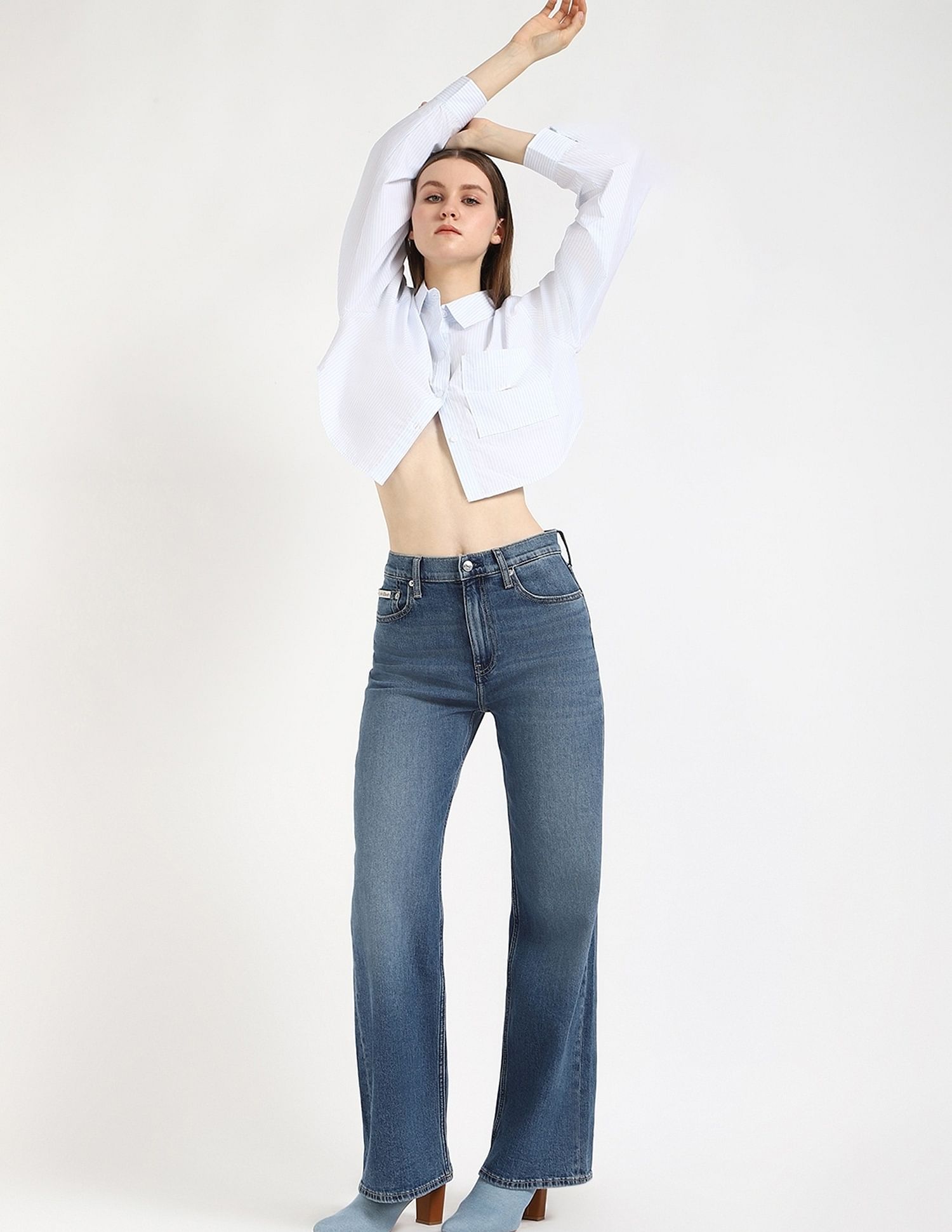 Calvin Klein Jeans Womens Light Washed Wide Leg Jeans