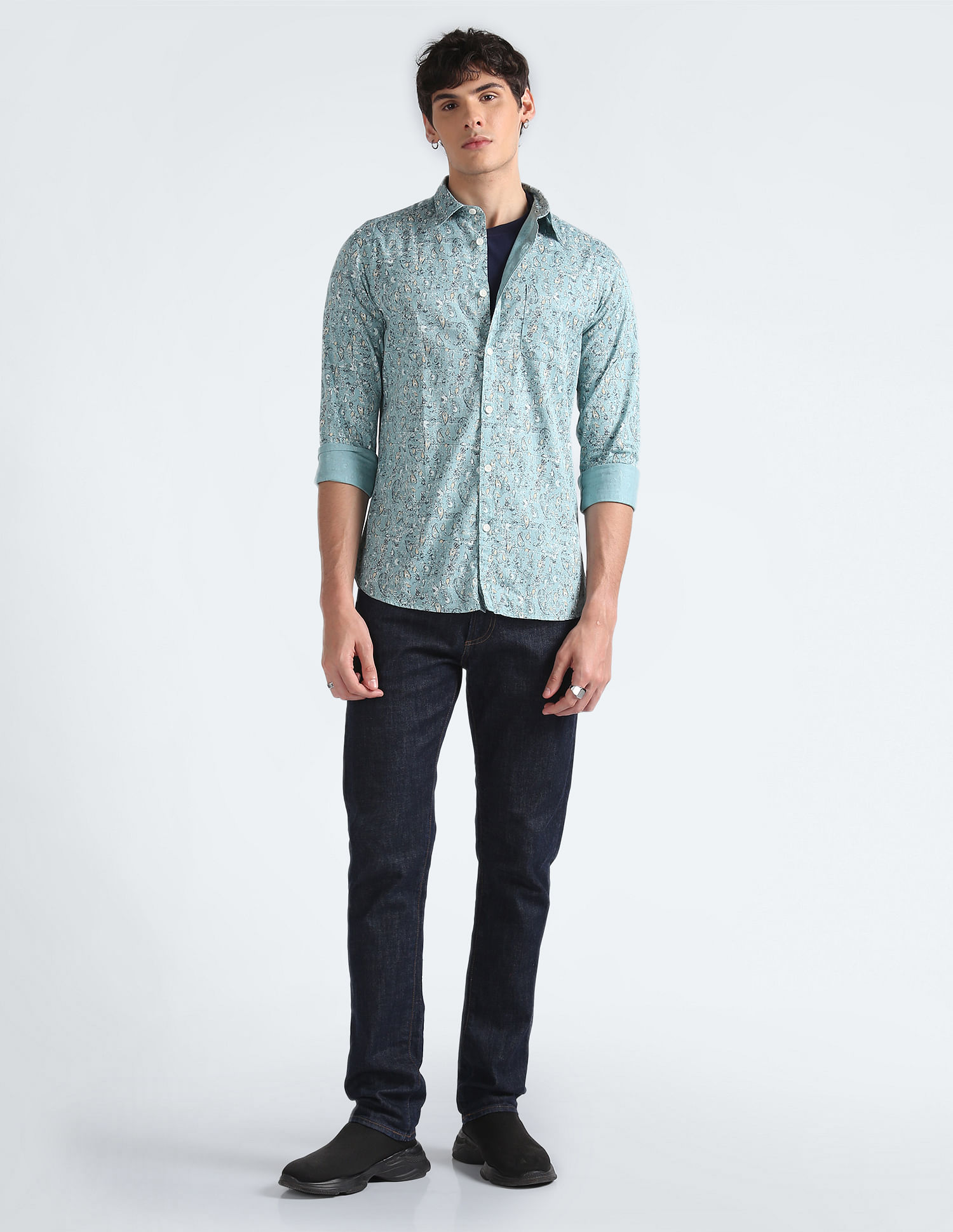Flying Machine Abstract Print Cotton Shirt