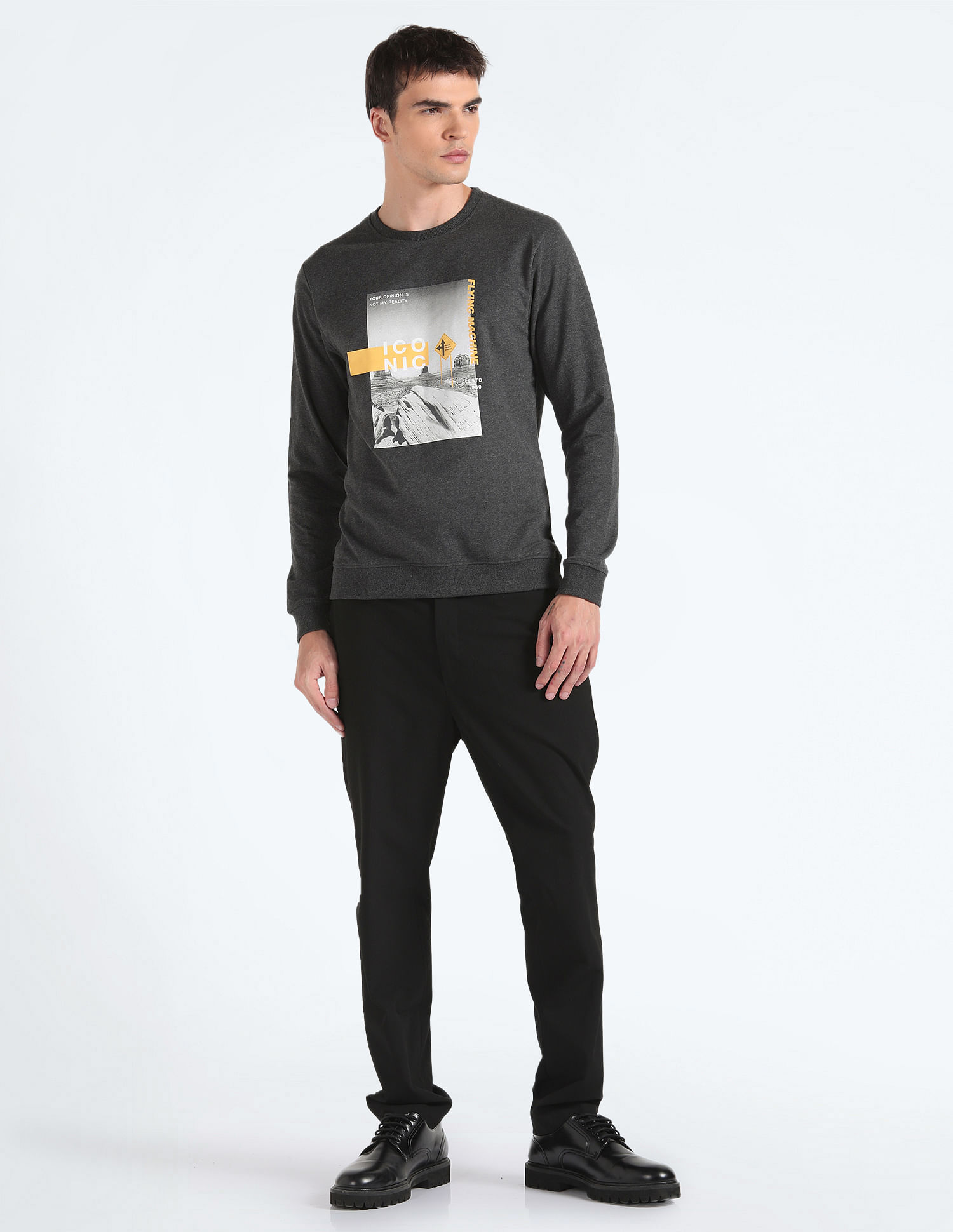 Flying Machine Crew Neck Graphic Print Sweatshirt