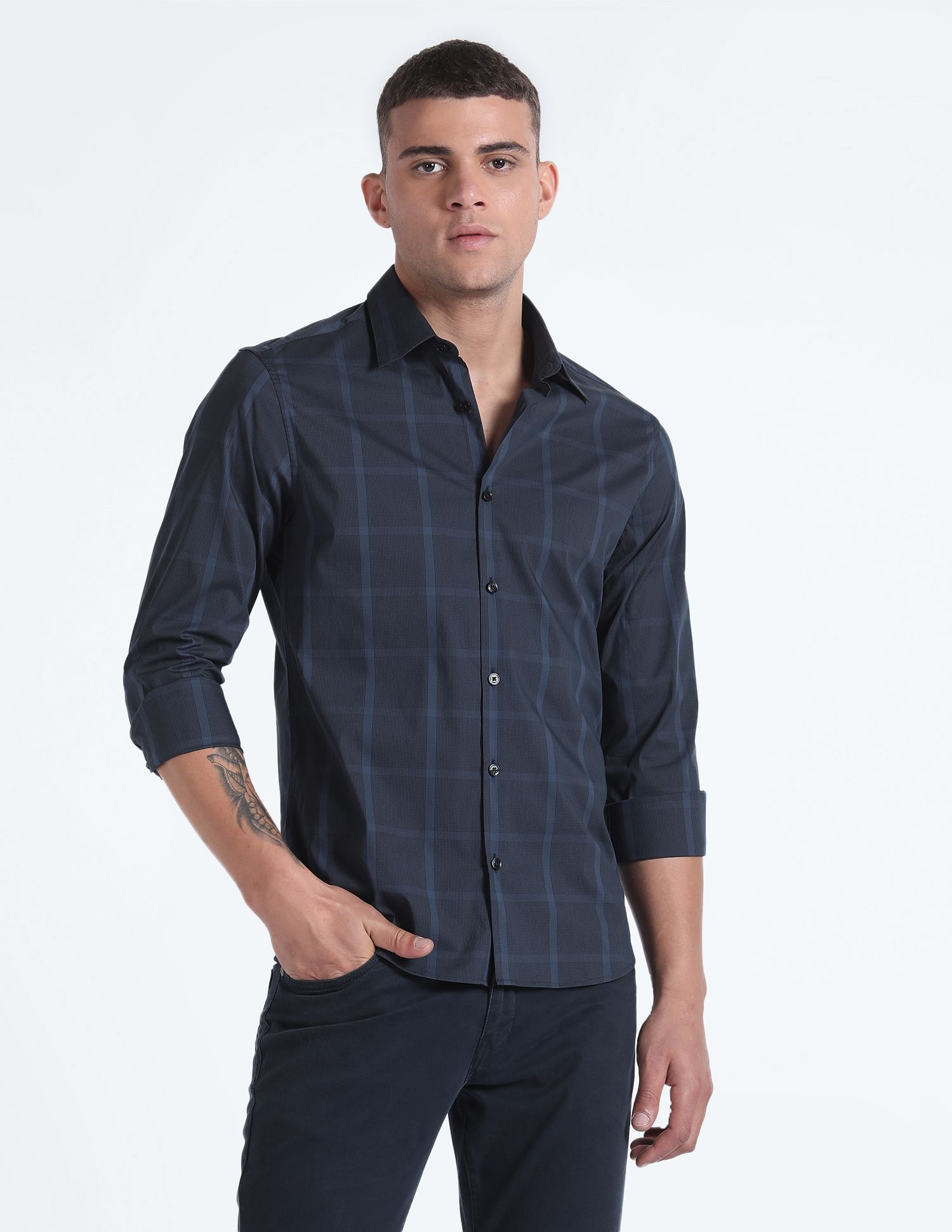 Flying Machine Windowpane Check Slim Fit Shirt