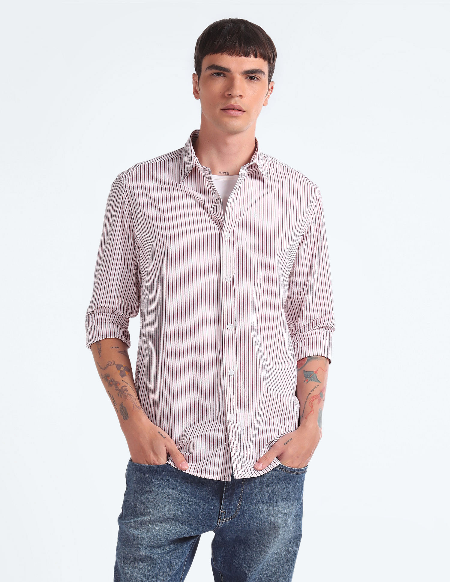 Flying Machine Vertical Stripe Seersucker Shirt