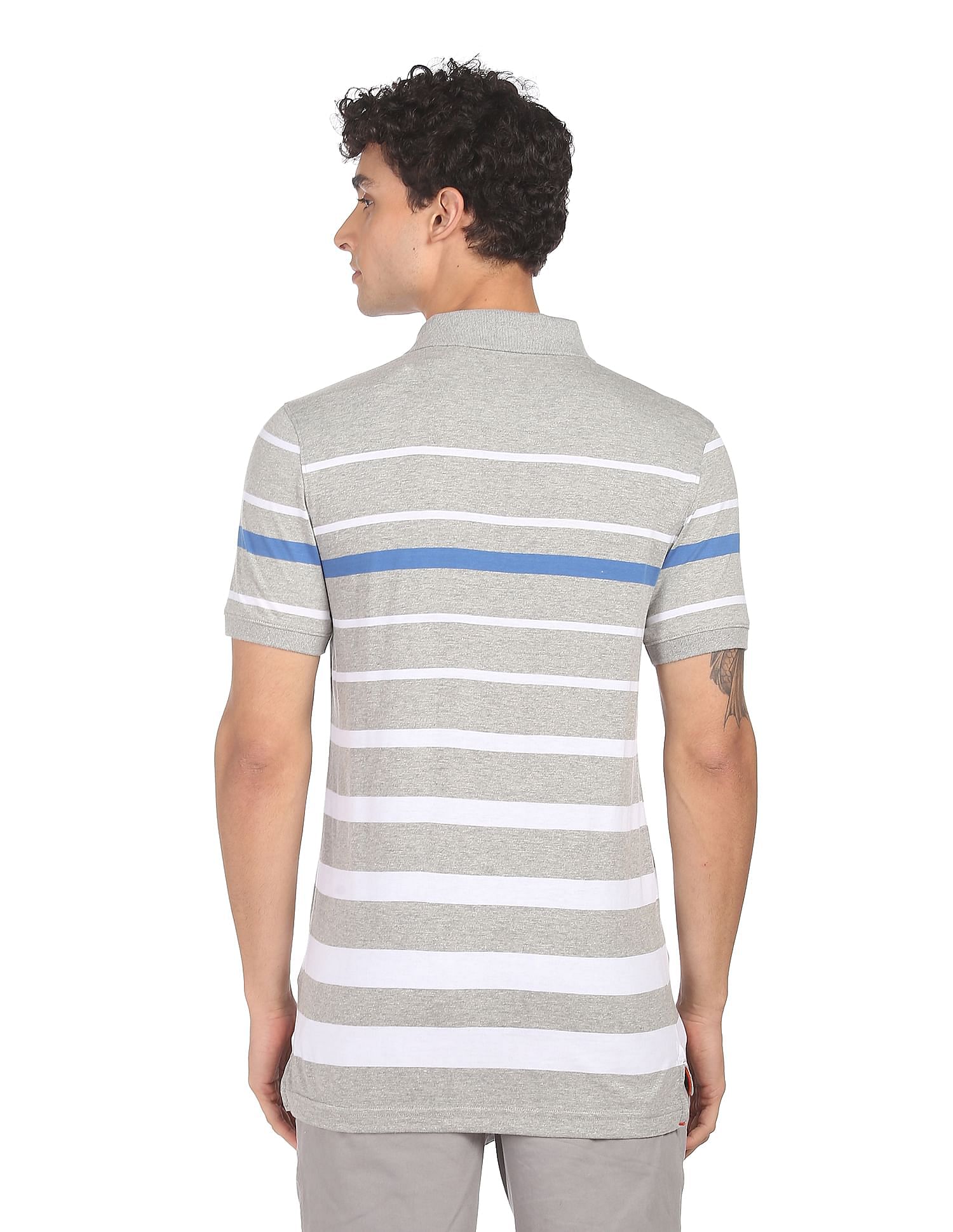 AD by Arvind Cotton Horizontal Striped Polo Shirt