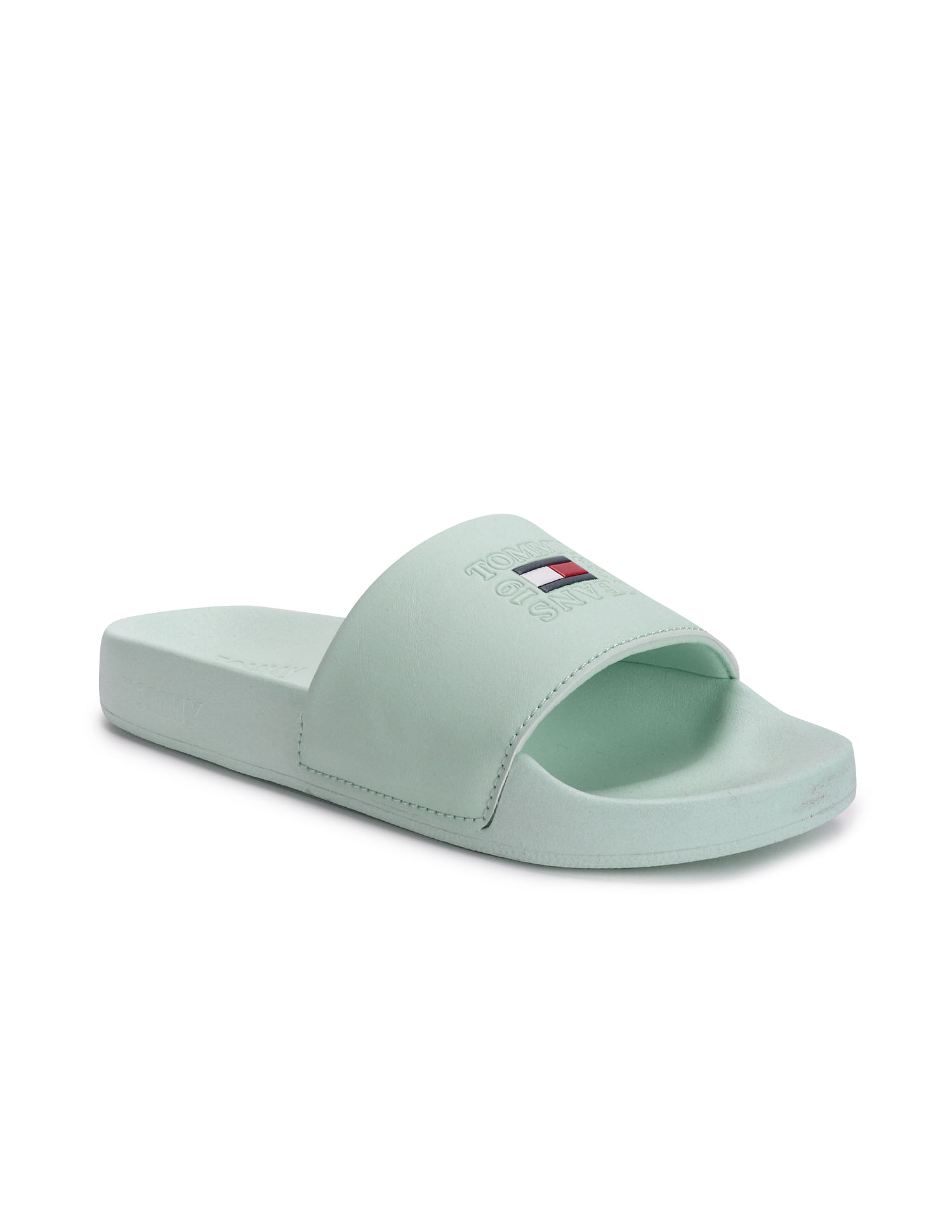 Buy Tommy Hilfiger Women Mint Brand Printed Pool Slides