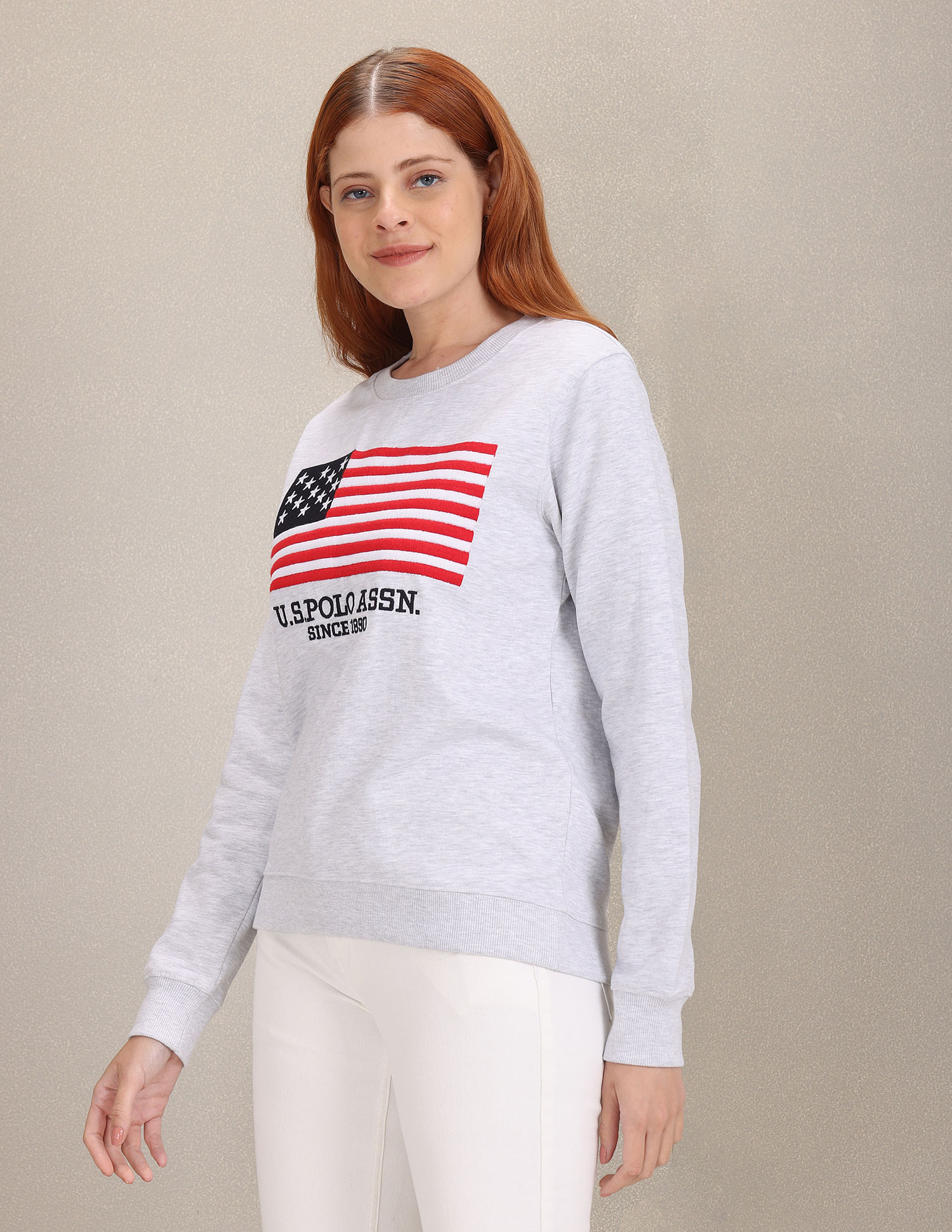 U.S. Polo Assn. Women Heathered Brand Embroidered Sweatshirt