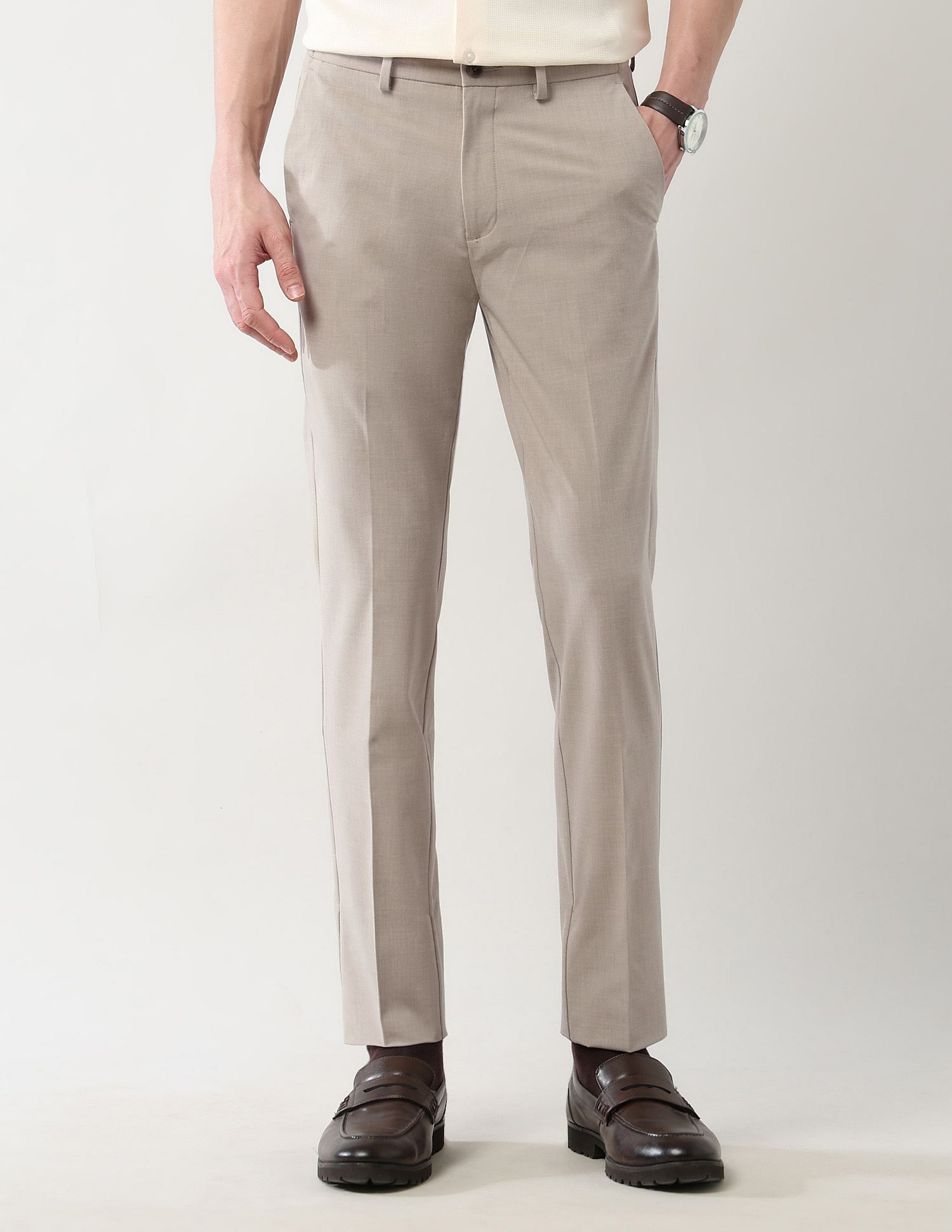 Arrow Newyork Mid Rise Solid Slim Fit Trousers