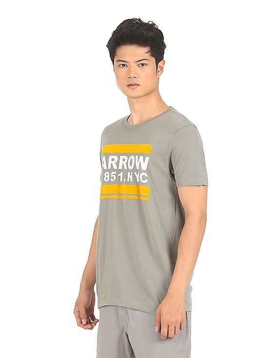 Buy Arrow Men Grey Crew Neck Brand Print T-Shirt