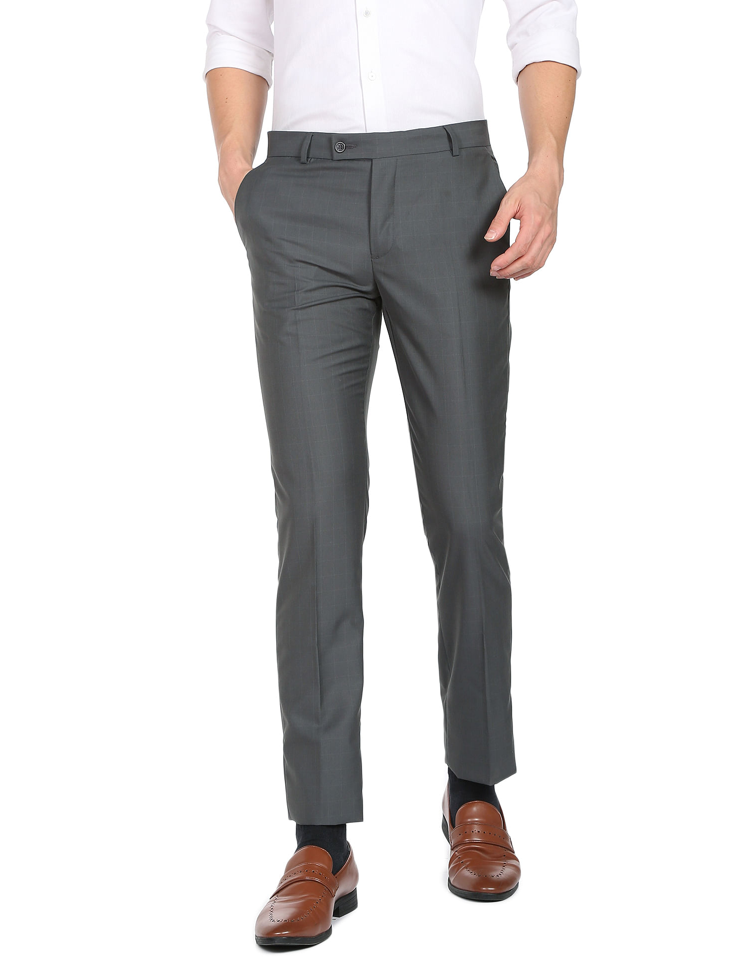 Men's Grey Plain Slim Fit Tapered Leg Flannel Suit Trousers - 1913  Collection | Hawes & Curtis