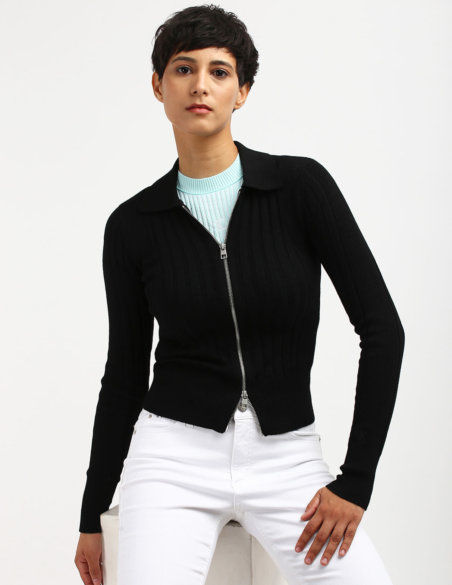 Buy Calvin Klein Polo Neck Zip Up Sweater