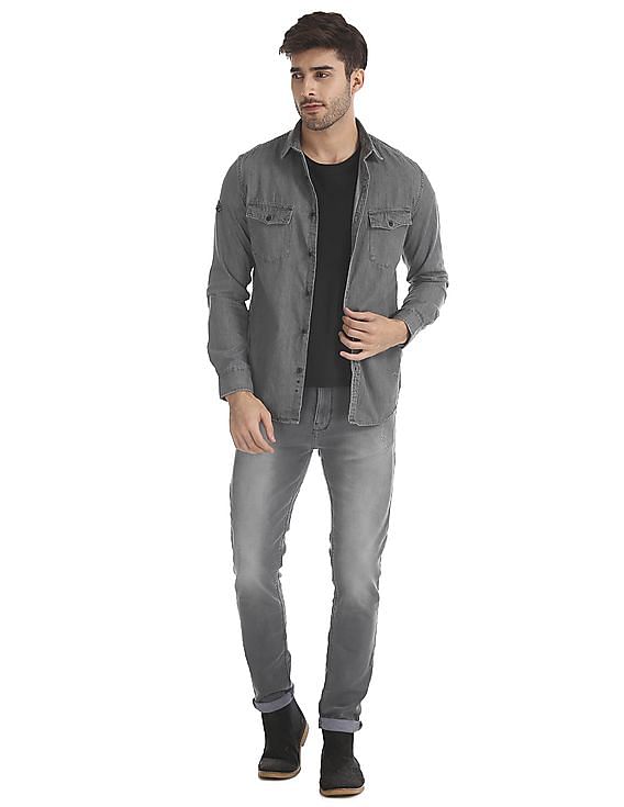 Grey Denim Shirt with Grey Watch Casual Outfits For Men (4 ideas & outfits)  | Lookastic