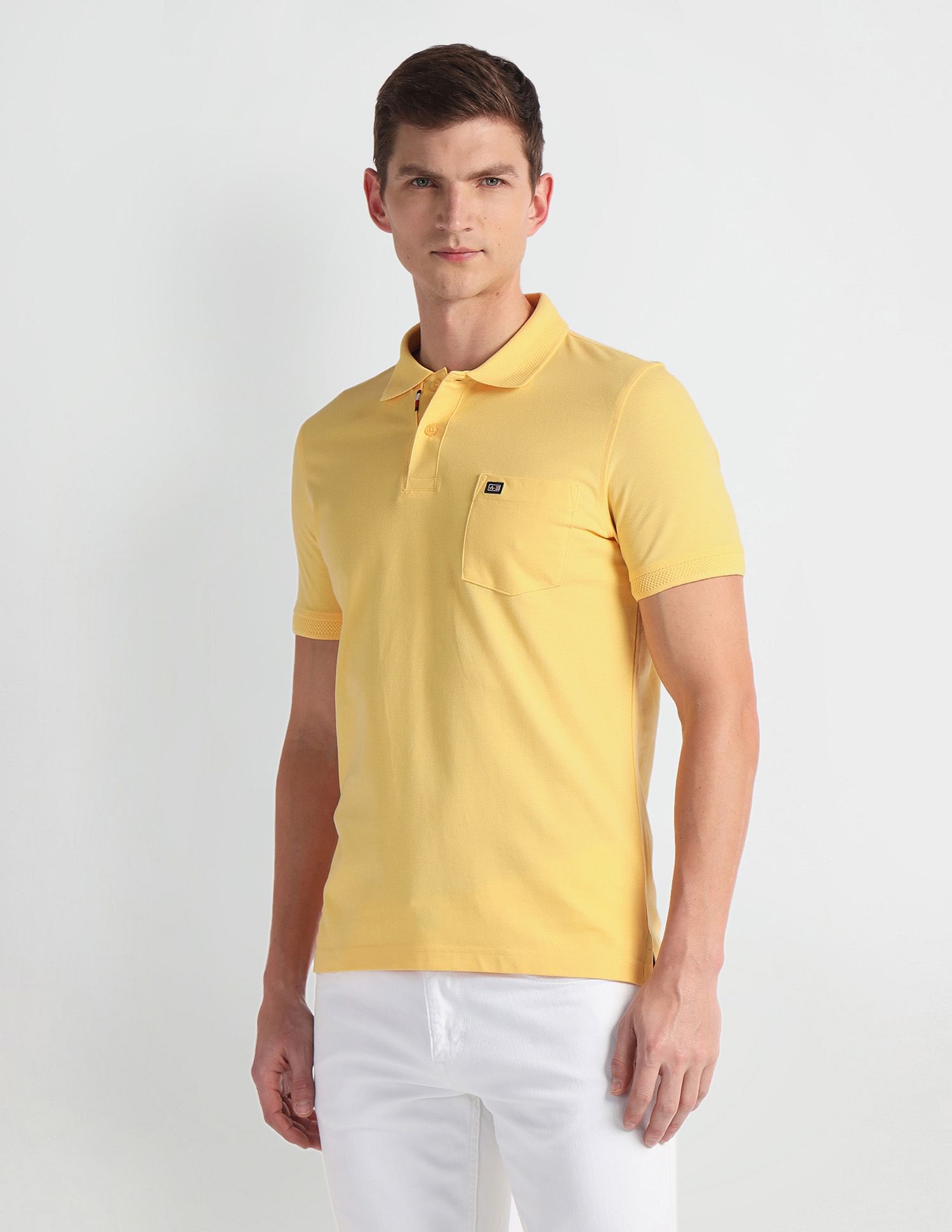 Arrow Sports Patterned Collar Pocket Polo Shirt