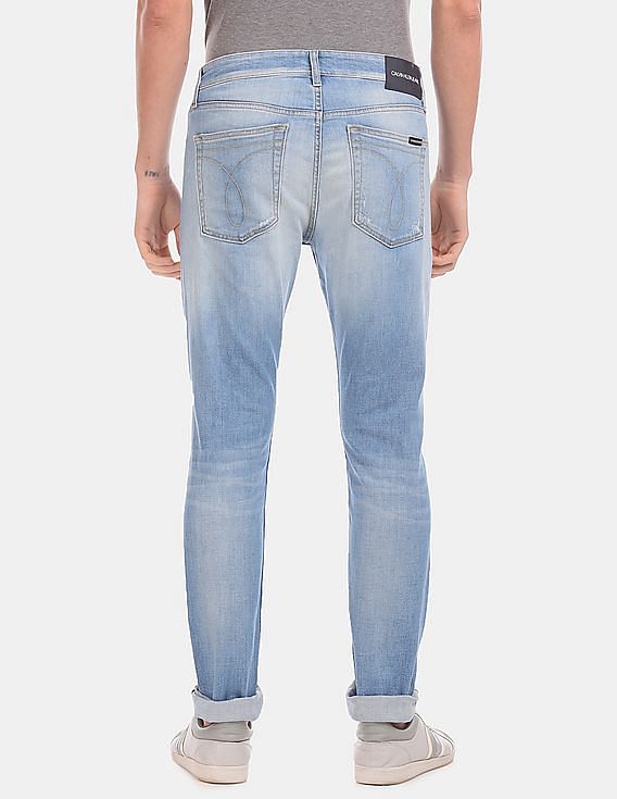 Calvin Klein Men Blue Slim Tapered Fit Cotton Stretch Ripped Jeans