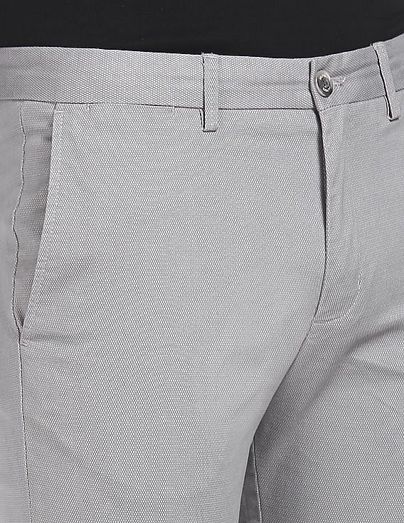 Tommy Hilfiger Men Light Grey Bleecker Slim Fit Patterned Casual Trousers