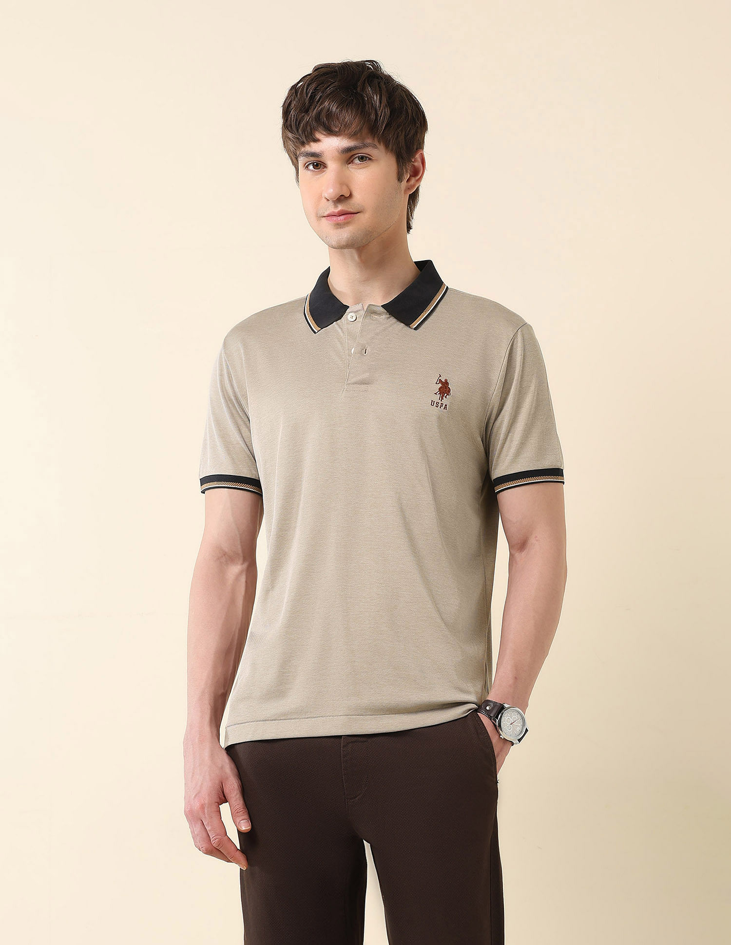 U.S. Polo Assn. Solid Slim Fit Varsity Polo Shirt