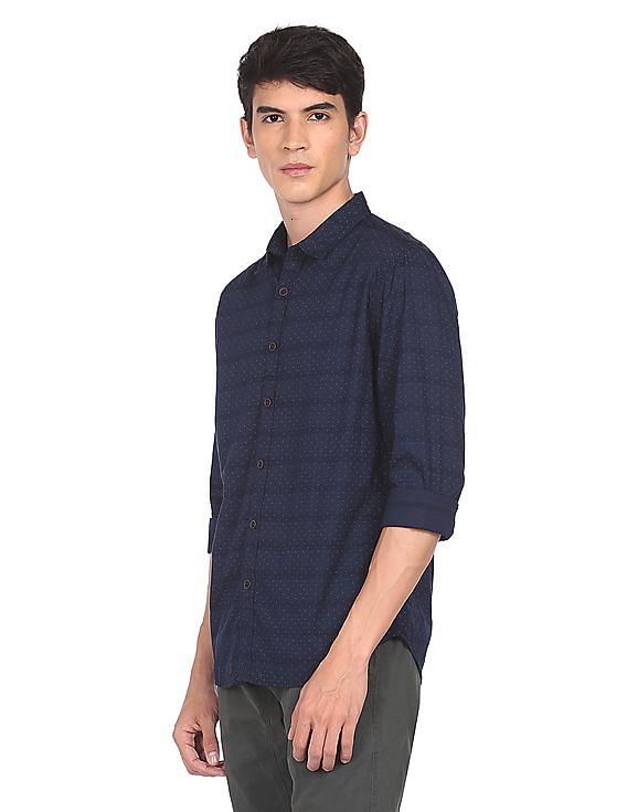 Flying Machine Spread Collar Geometric Print Shirt