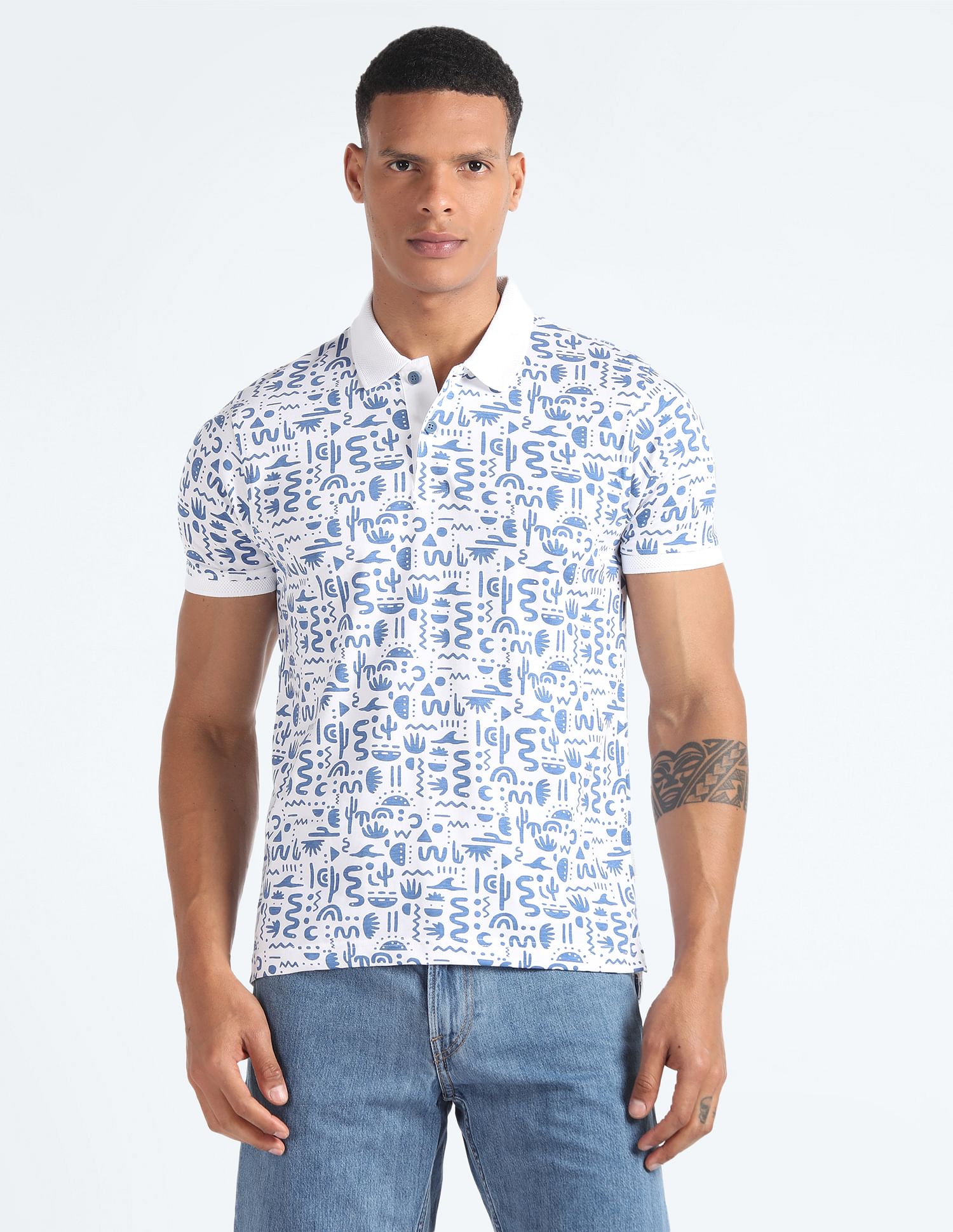 Flying Machine Graphic Print Cotton Polo Shirt