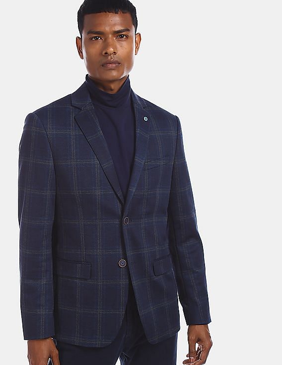 dark blue check blazer