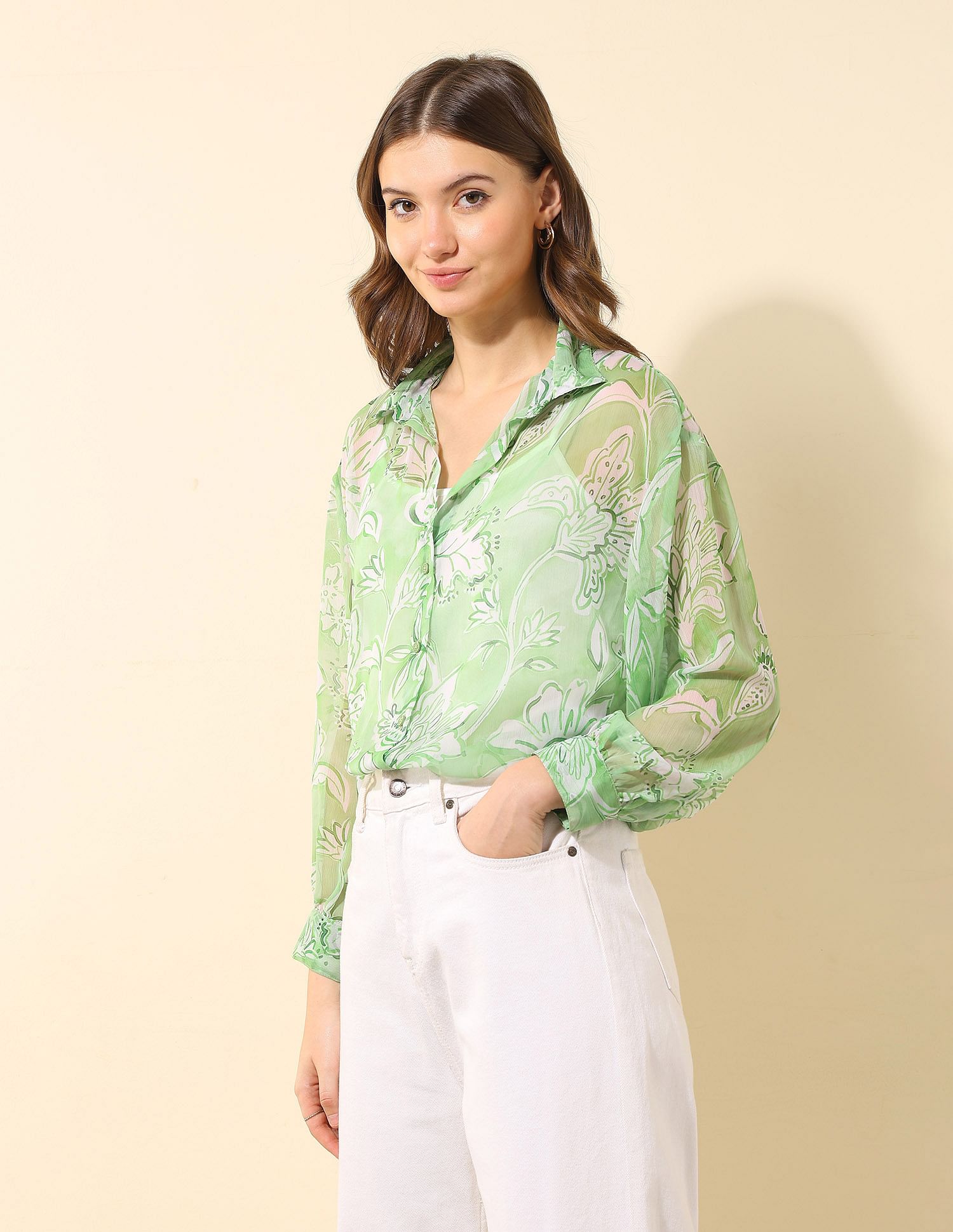 U.S. Polo Assn. Women Relaxed Fit Chiffon Sheer Shirt