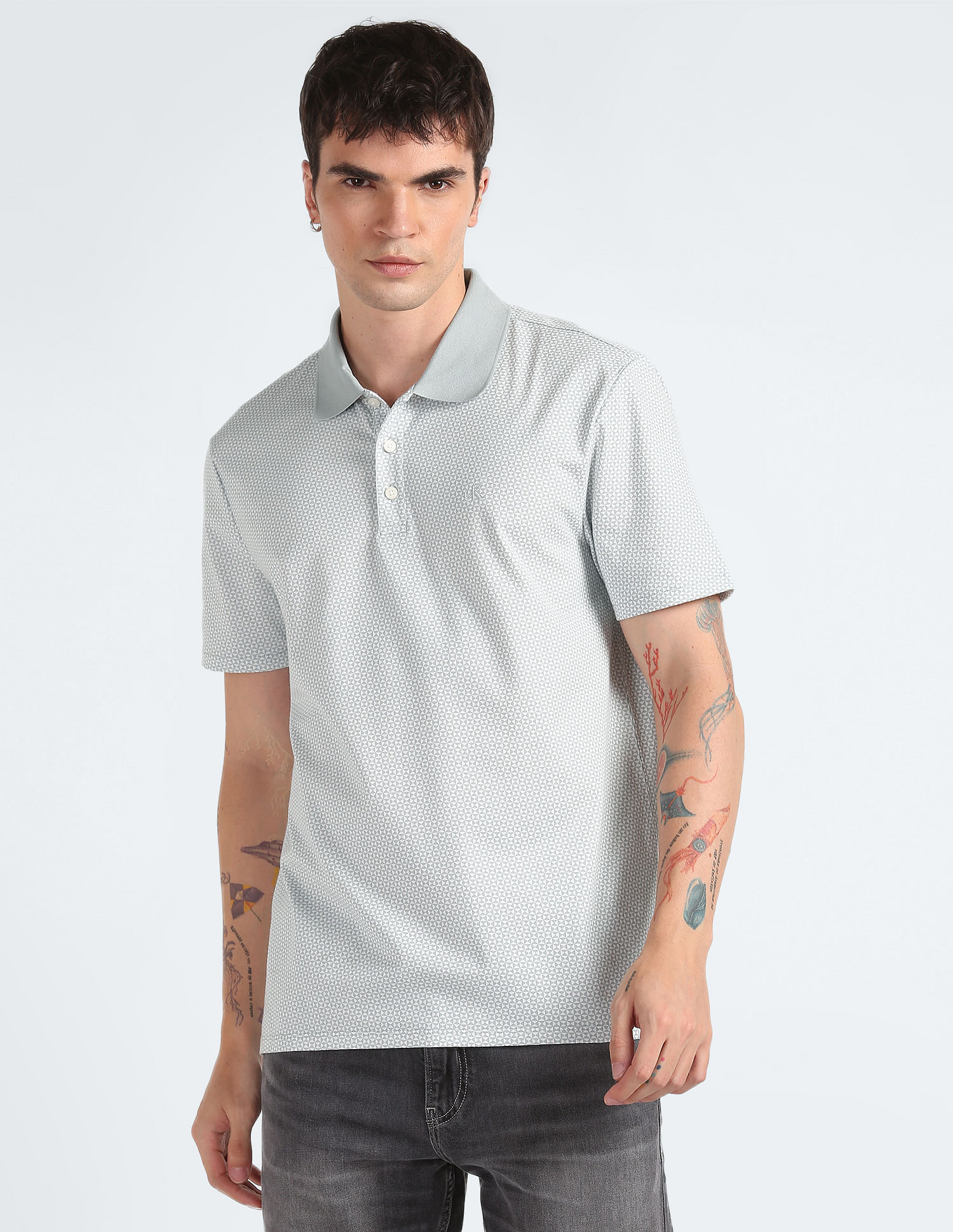 Calvin Klein Smooth Cotton Geometric Print Polo Shirt