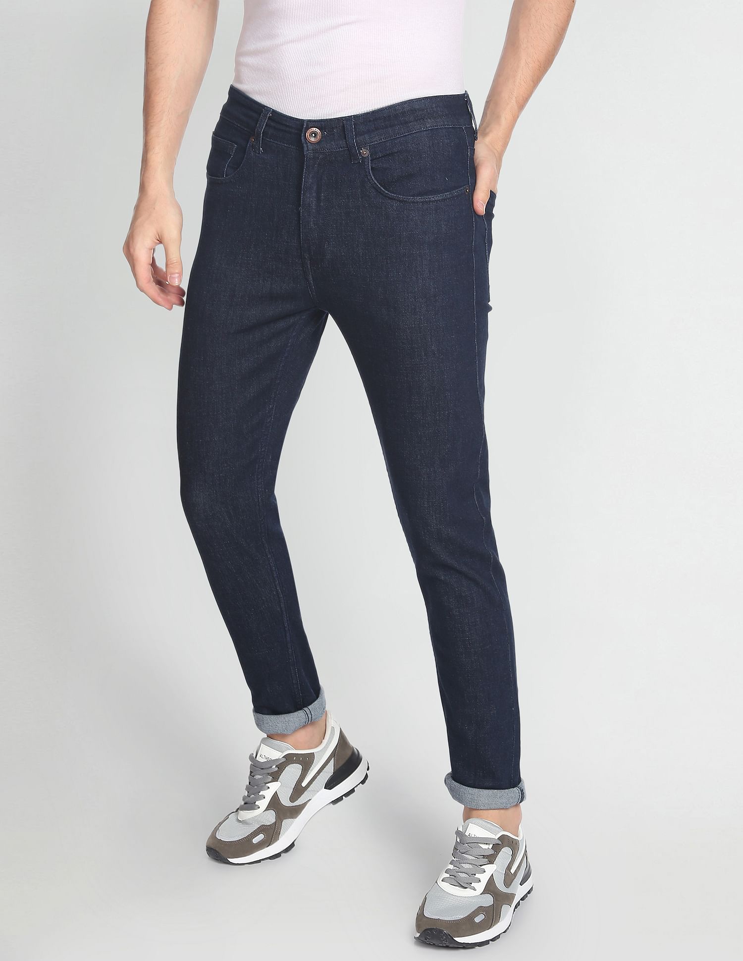 Flying Machine Mid Rise Slash Slim Tapered Jeans