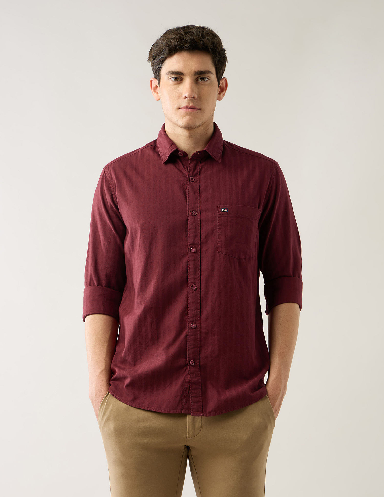 Arrow Sport Textured Pure Cotton Slim Fit Shirt