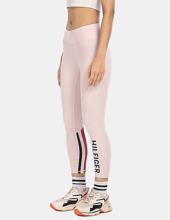 Buy Tommy Hilfiger Women Light Pink Cotton Brand Print Slim Fit Leggings NNNOW