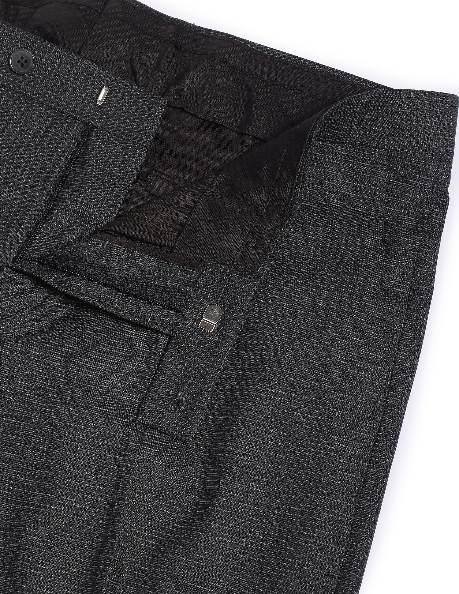 Dark grey wool suit trousers with micro polka dots