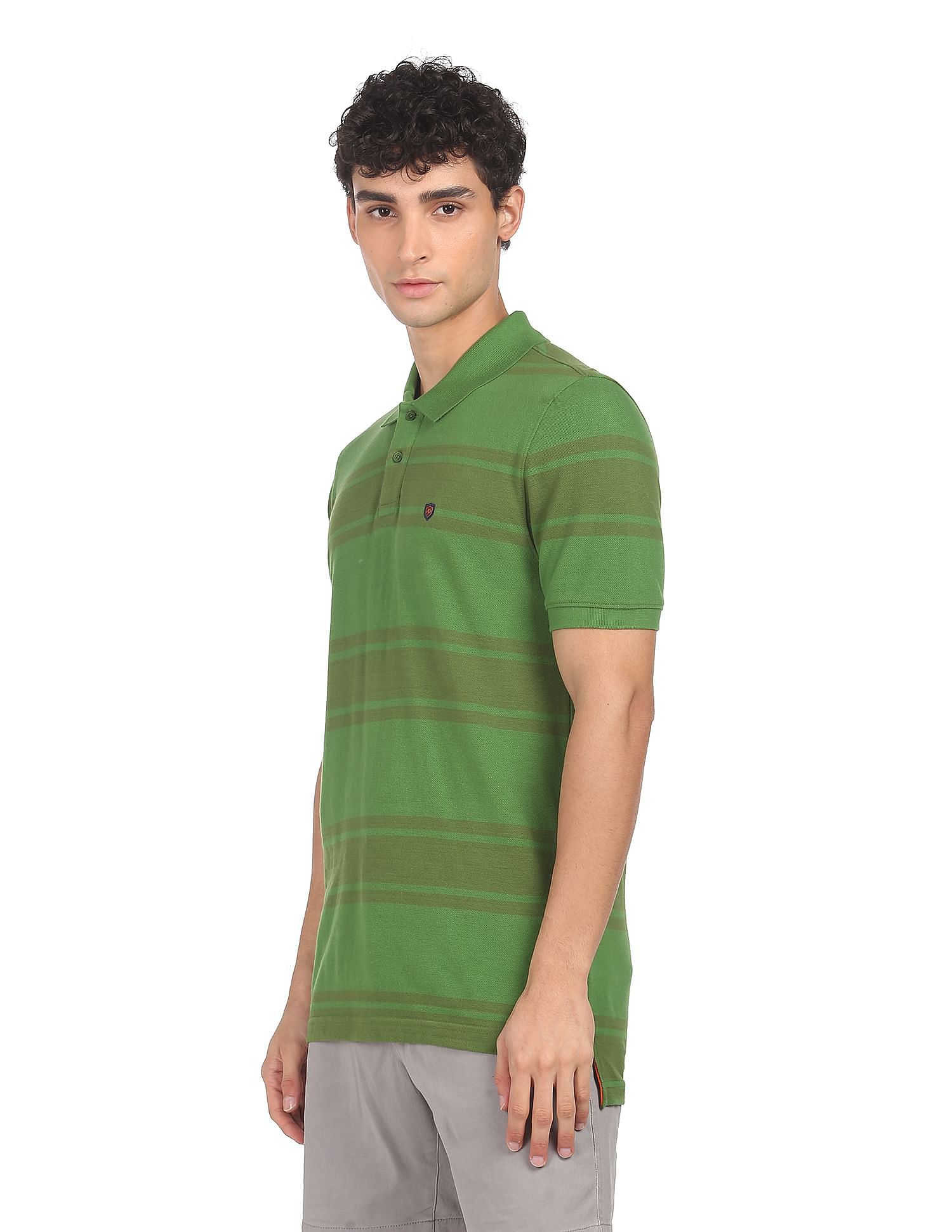 AD by Arvind Cotton Horizontal Striped Polo Shirt