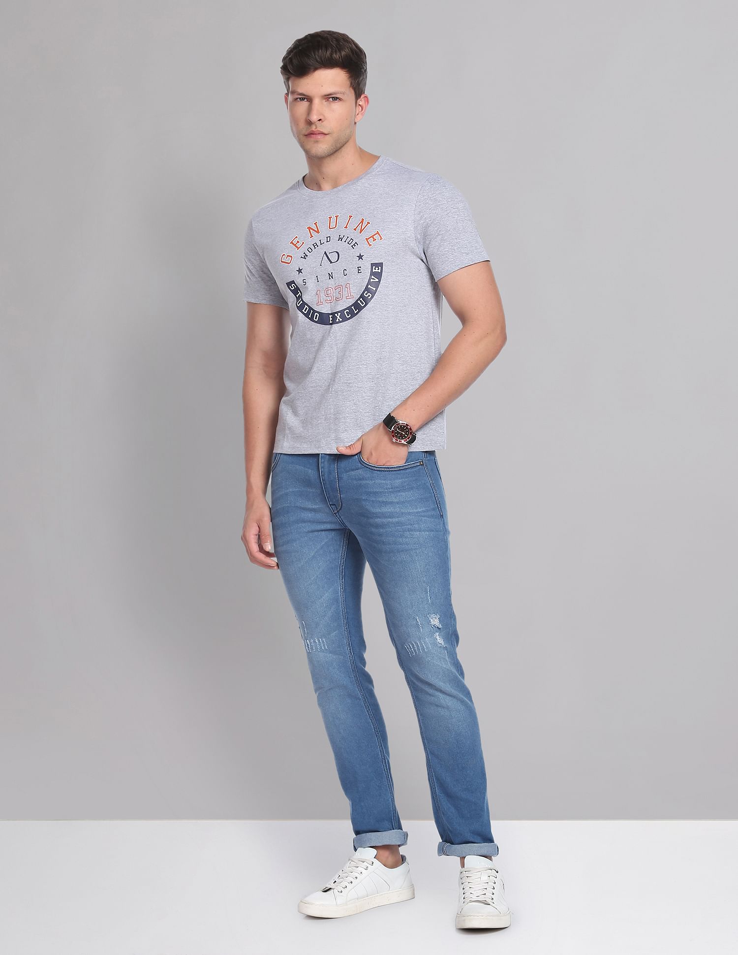 AD by Arvind Crew Neck Graphic Print T-Shirt