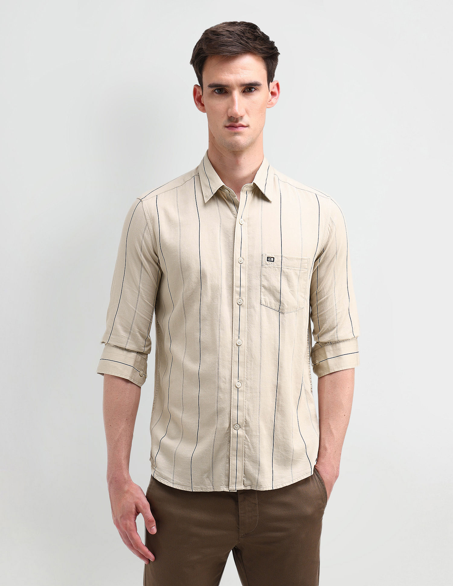 Arrow Sport Tailored Fit Vertical Striped Shirt