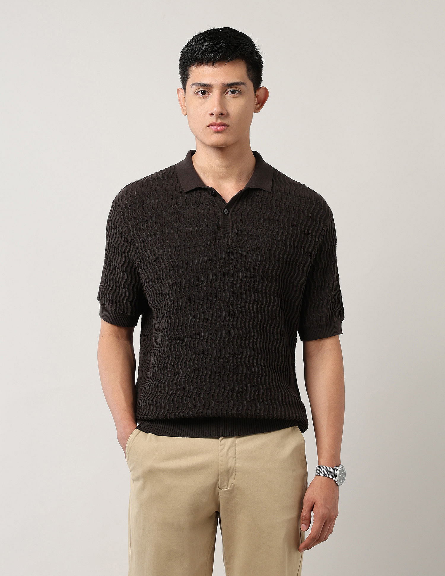 Arrow Relaxed Fit Textured Polo Shirt