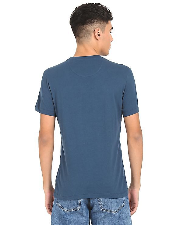 Buy Arrow Men Dark Blue Crew Neck Brand Print T-Shirt - NNNOW.com