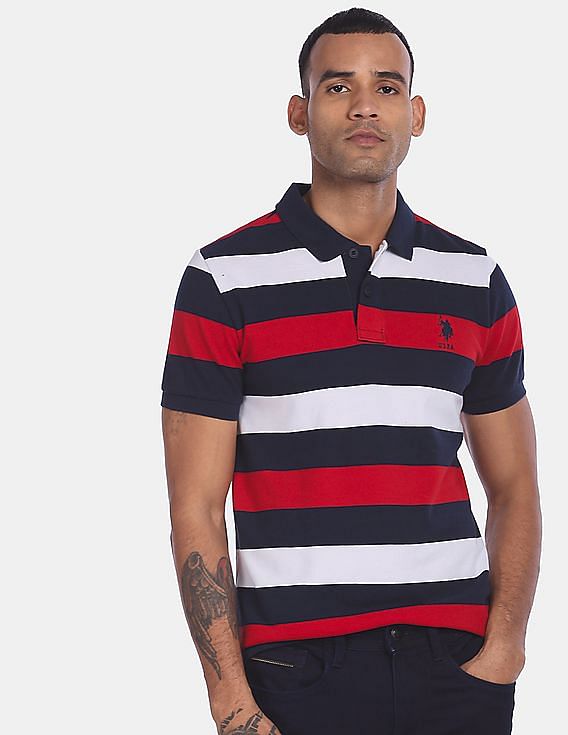 Mens Striped 100% Cotton Polo Shirt ~ Medium X-Large 