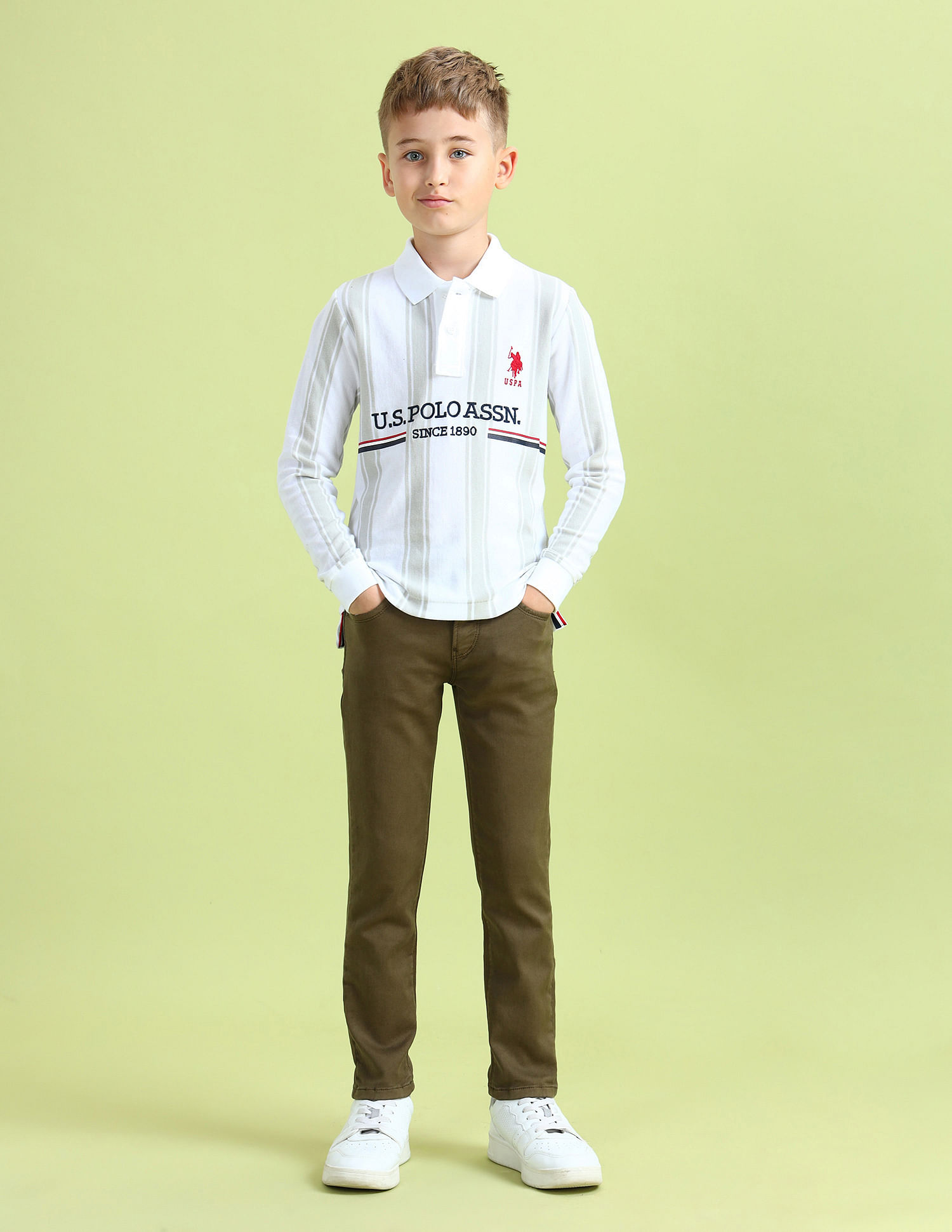 U.S. Polo Assn. Kids Boys Vertical Striped Regular Fit Polo Shirt