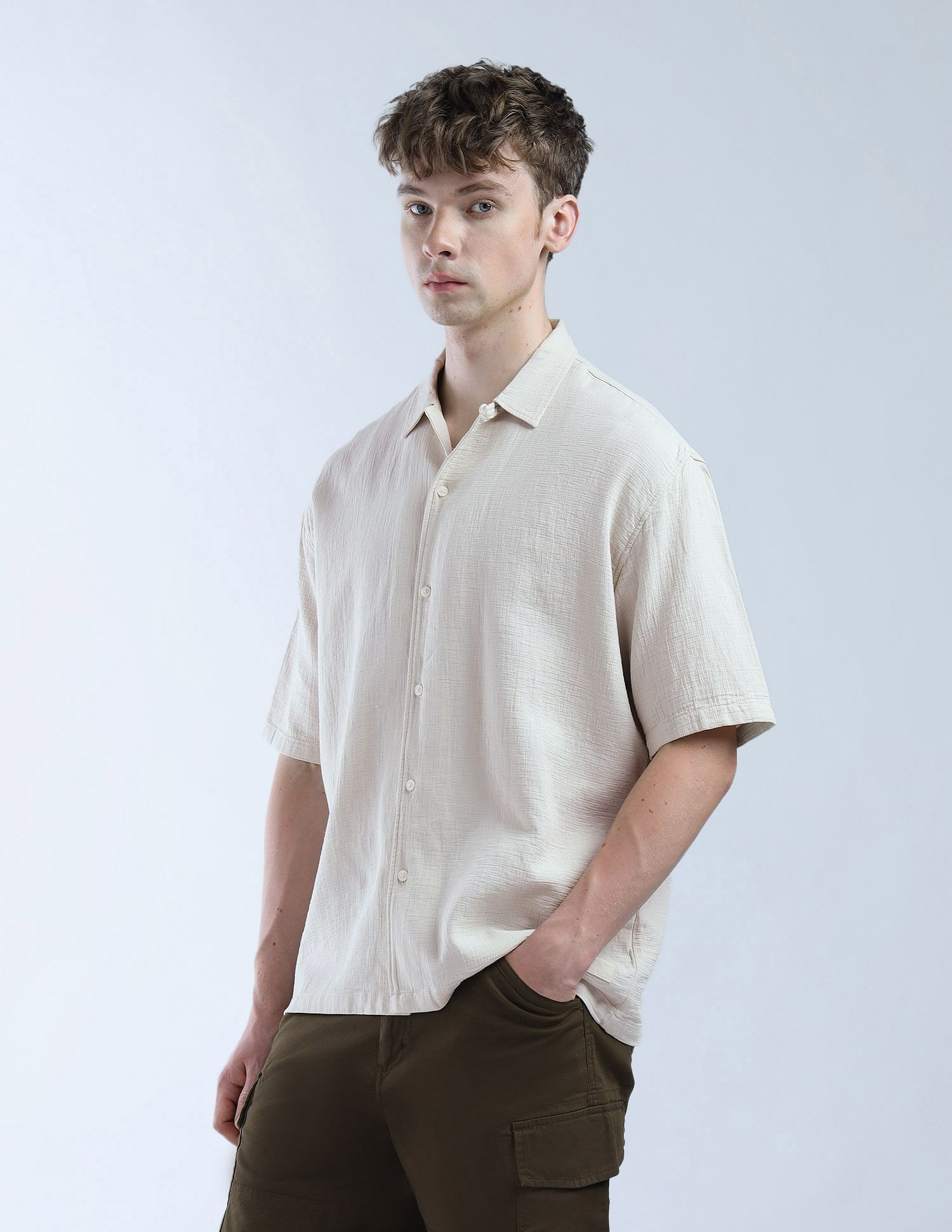 Flying Machine Textured Cotton Color Of Home Shirt