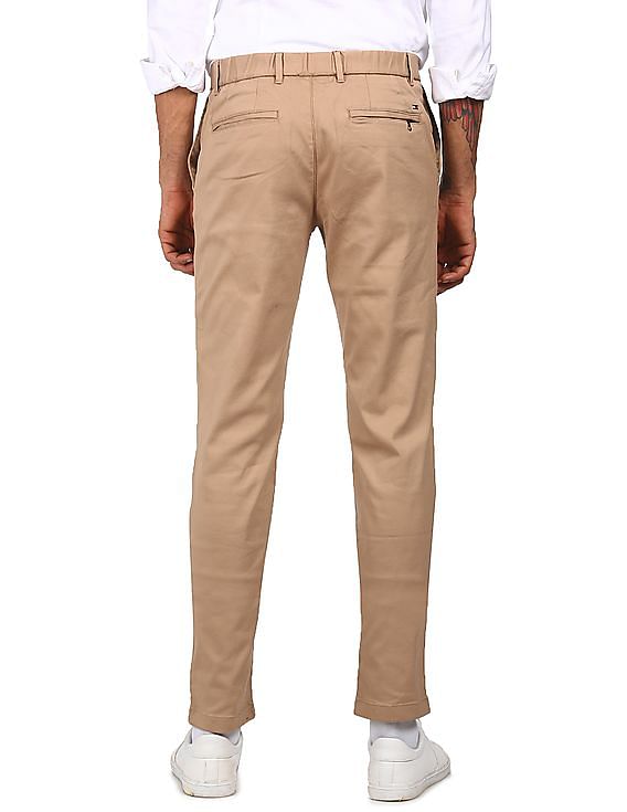 Tommy Hilfiger Men Light Khaki Tapered Slim Fit Tech Stretch Twill Casual Trousers